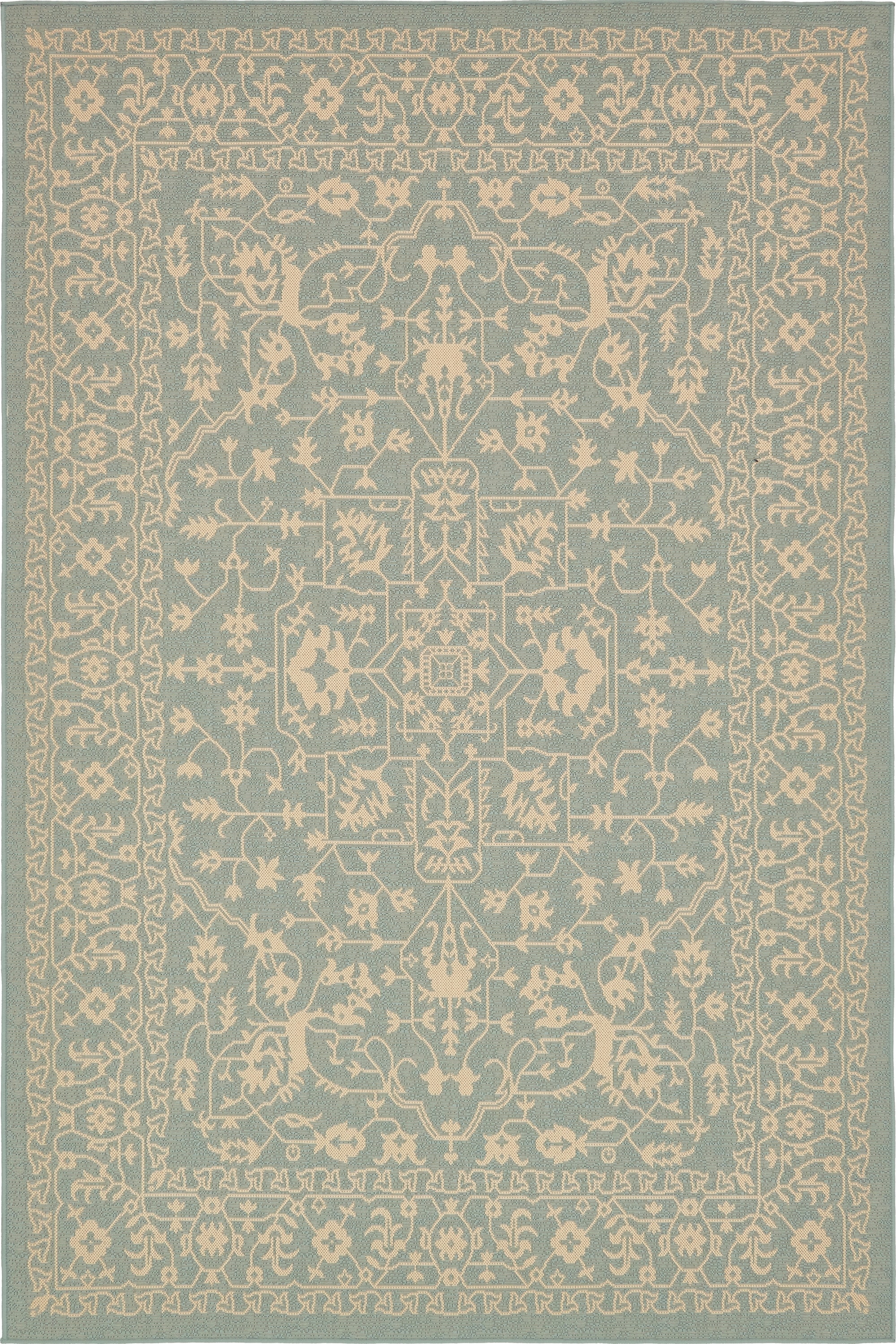 Unique Loom 3135489 Allover Outdoor 6 x 9 (ft) Loomed Polypropylene Light Blue/Beige Rectangular Indoor/Outdoor Medallion Area rug