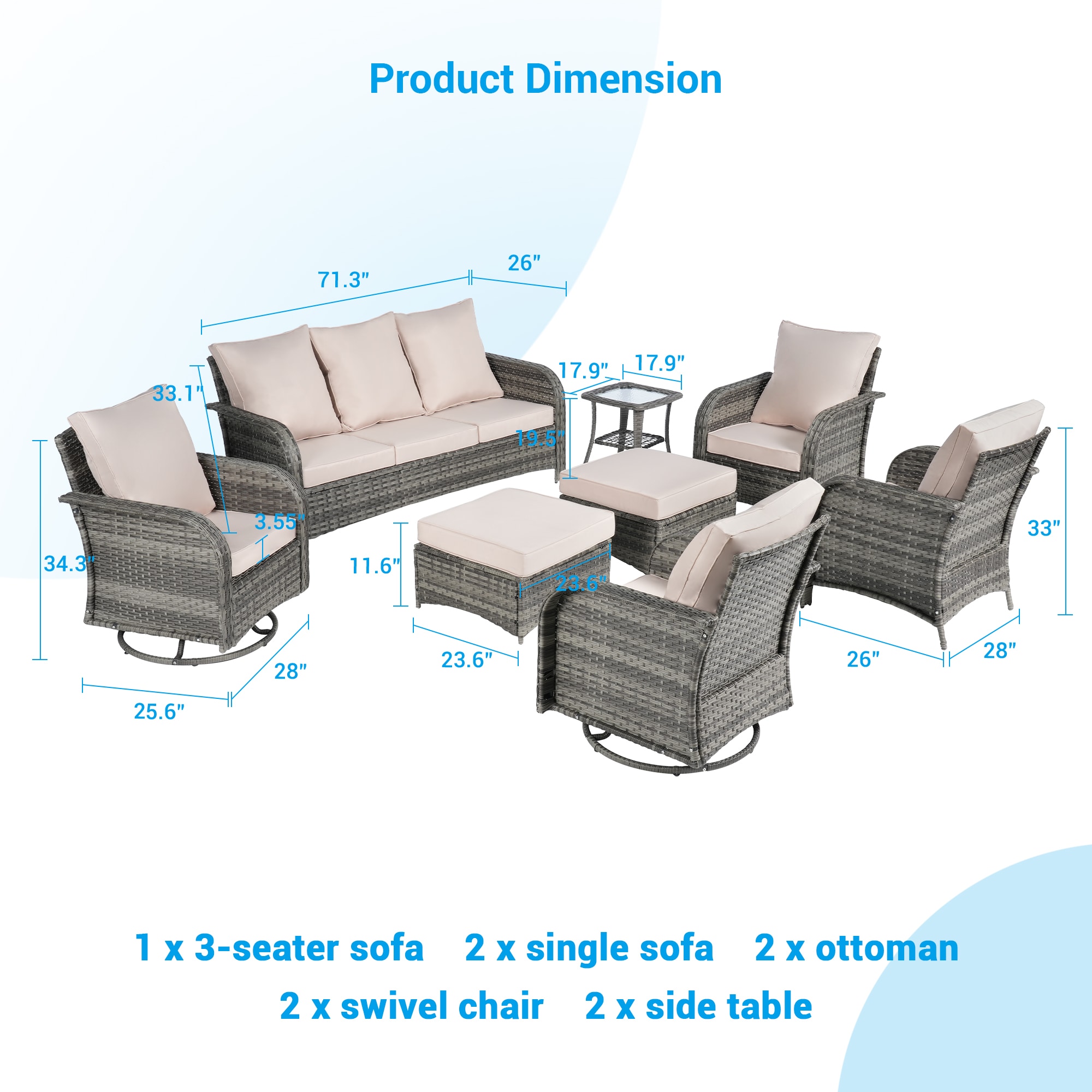 SANSTAR L-WS801-SN-8V1 Patio-Conversation-Sets - View #2