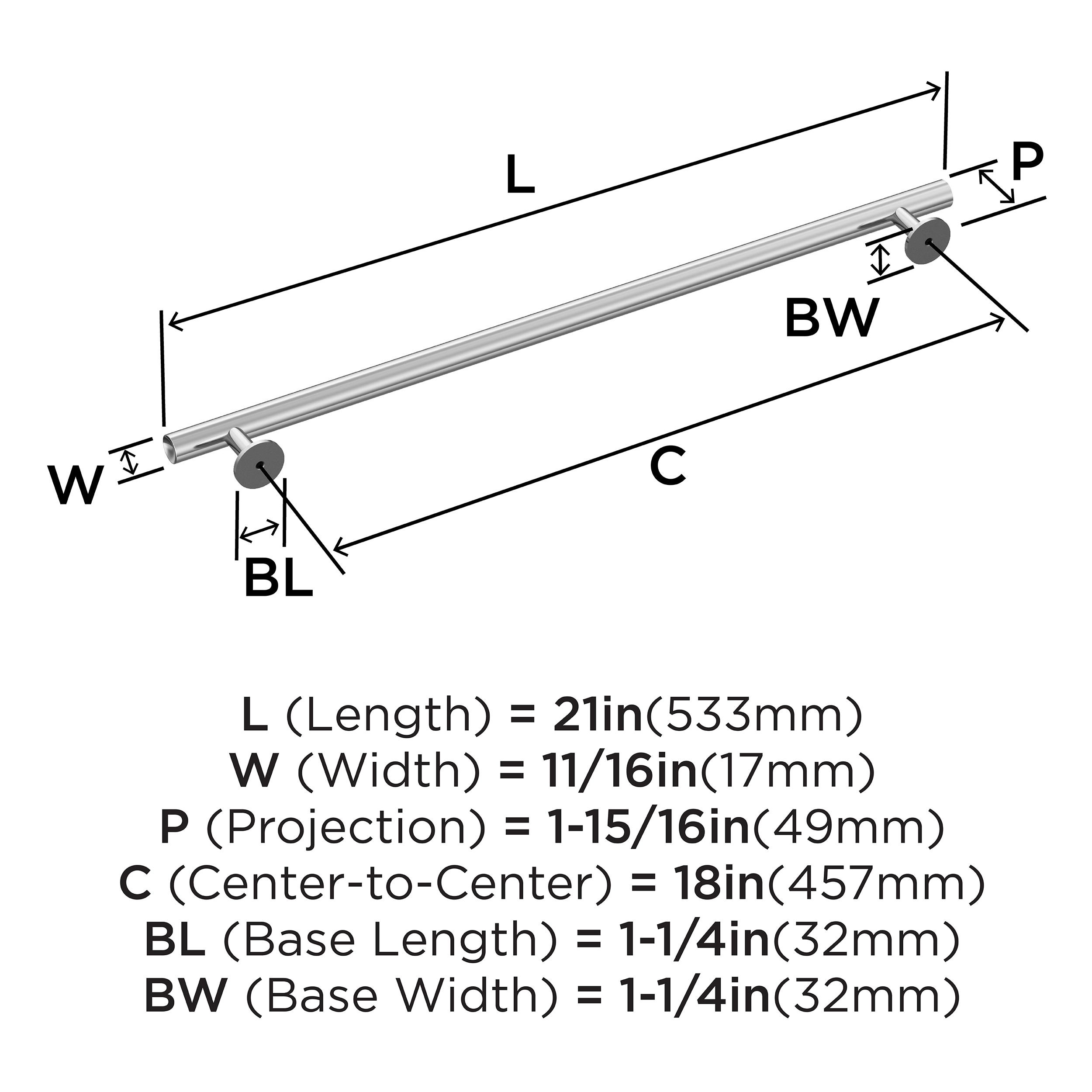 Polished Chrome 18-inch Modern Appliance Pull with Mounting Hardware
