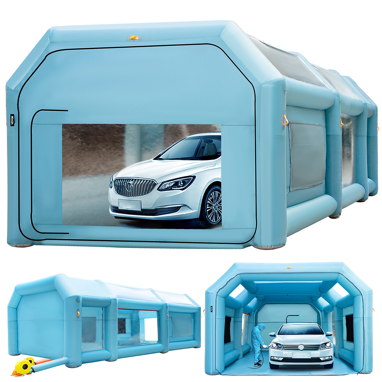 VEVOR CQ8MX4.5M110VPA4XV1 120-Inches x 180-Inches Air Filter 950W+350W Blowers Plastic Inflatable paint booth