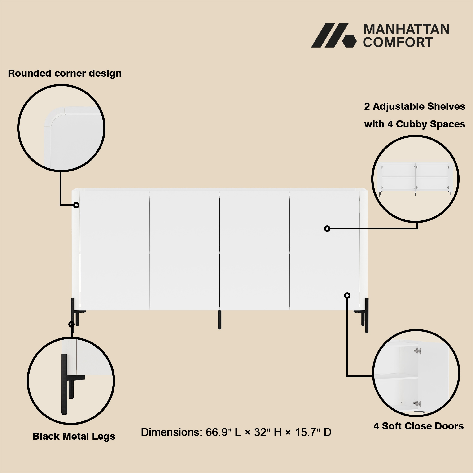 Manhattan Comfort SB006-WH Dining-Kitchen-Storarge - View #4