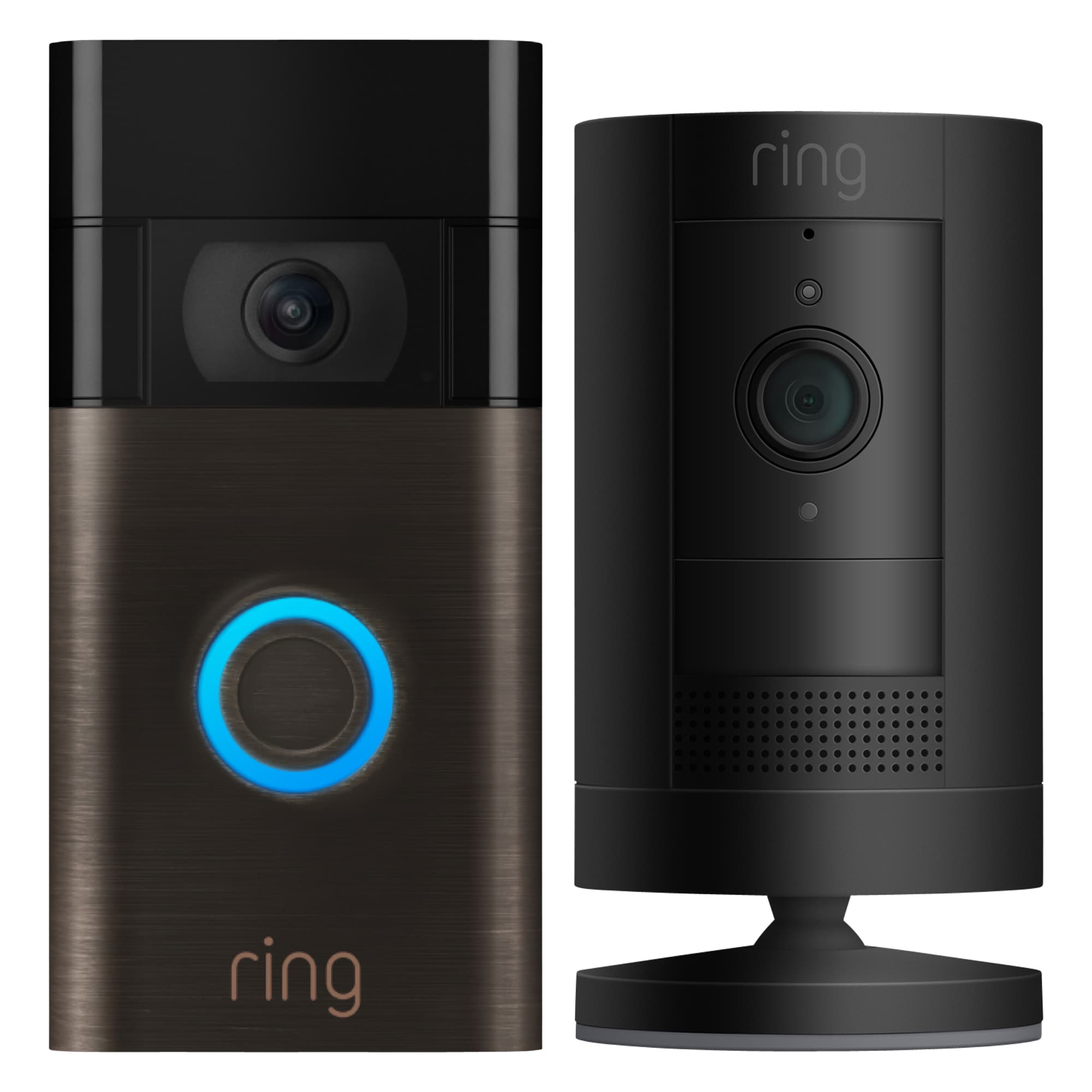 Ring Video Doorbell - Venetian Bronze + Stick Up Camera Battery - Black Bundle
