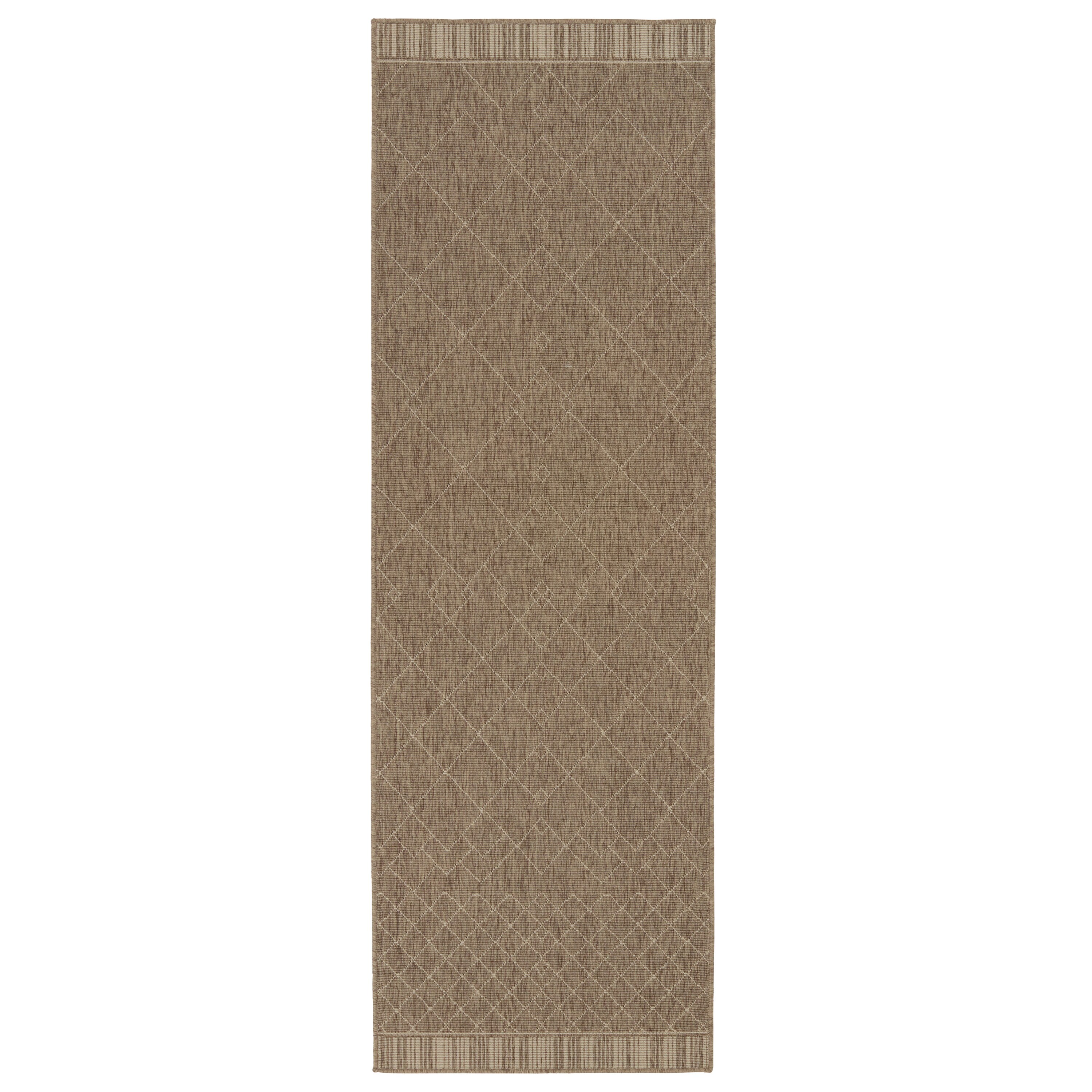 Mahaba Almasi Reversible Dark Taupe & Beige Trellis Rug - 2'6" x 8'