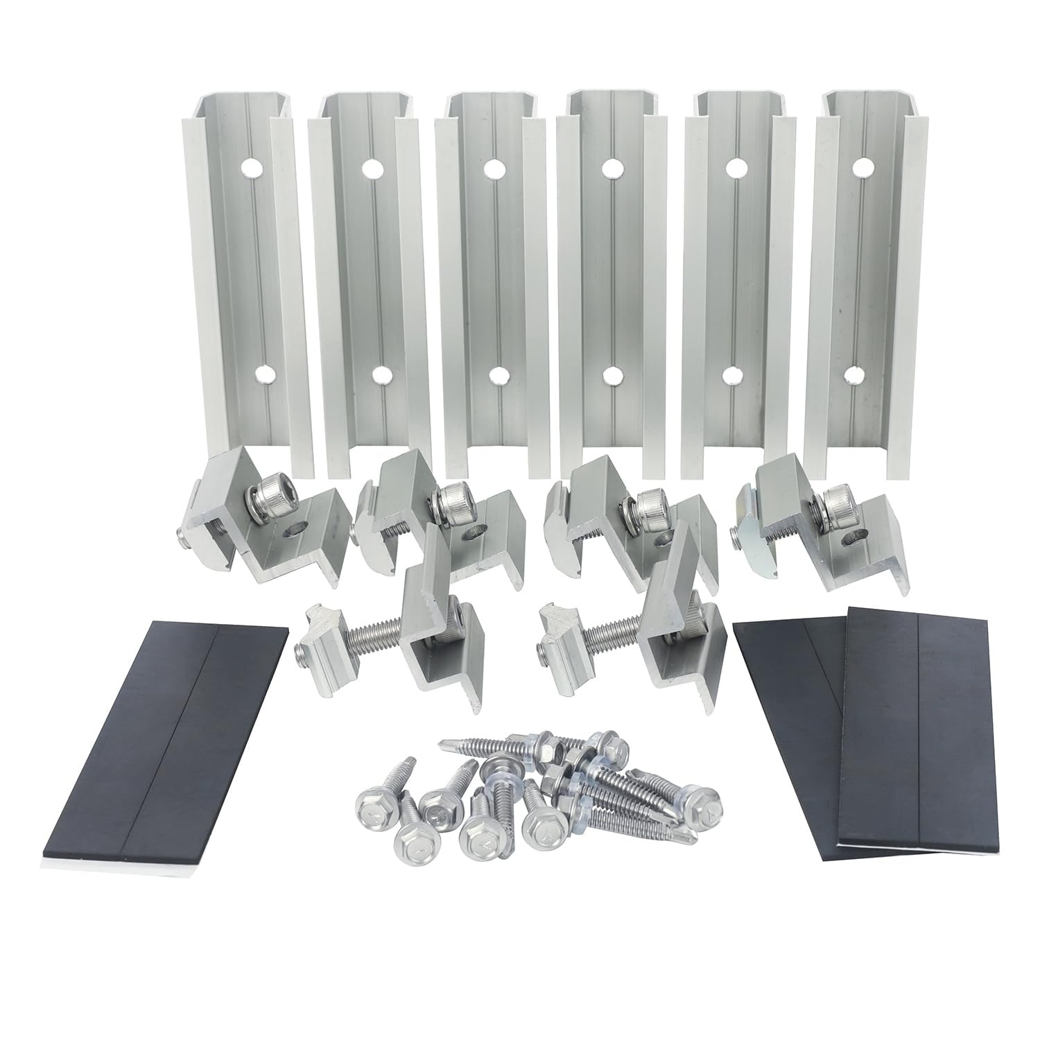 Misopily 2 Panel Solar Roof Mounting Kit Universal Adjustable Rails and Clamps for 30mm to 35mm Panels 6pcs 4.72 Inch Rails for Metal or Asphalt Roof #LMS0421R07