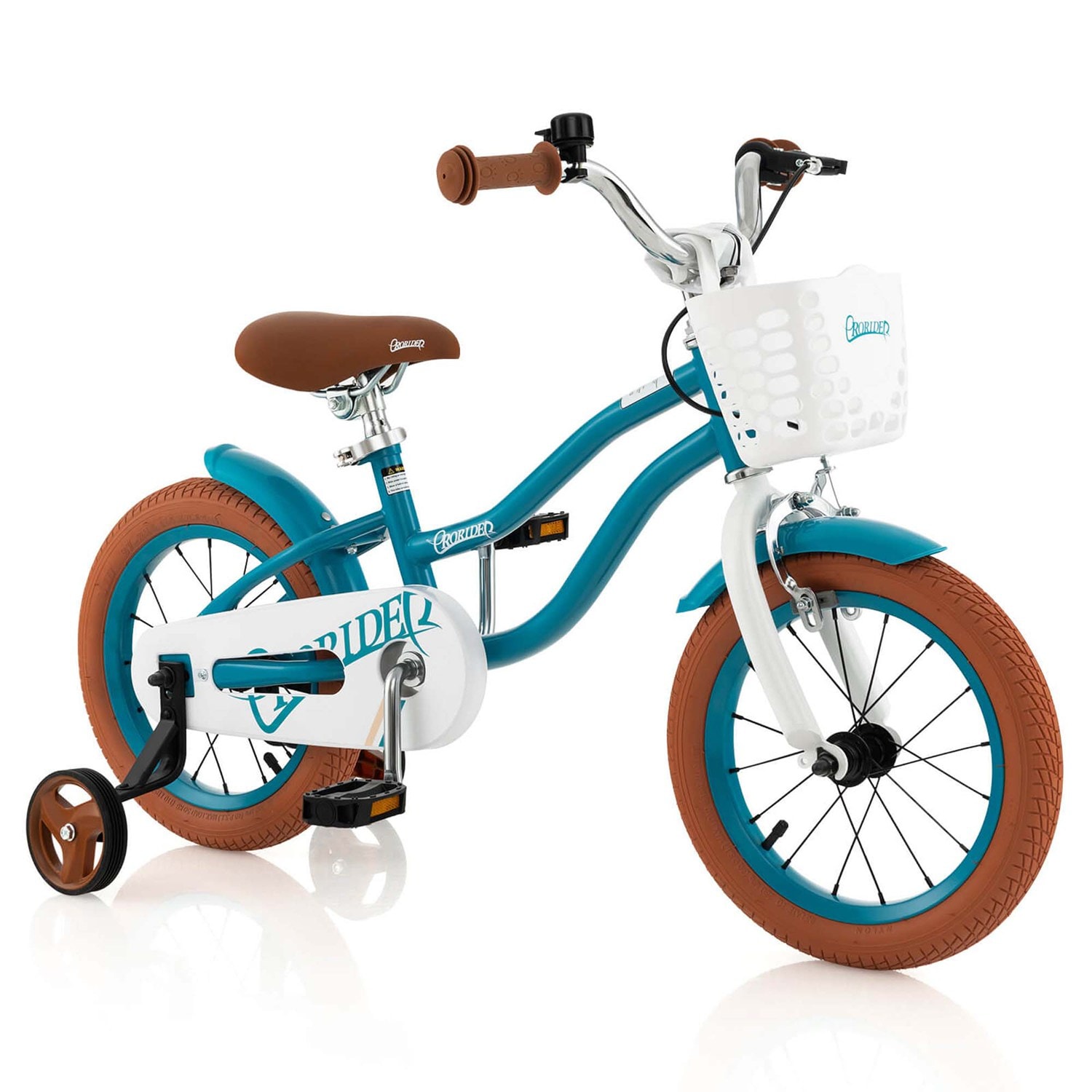 Costway  12 inches Kid's Bike with Removable Training Wheels and Basket for 3-4 Years Old Turquoise