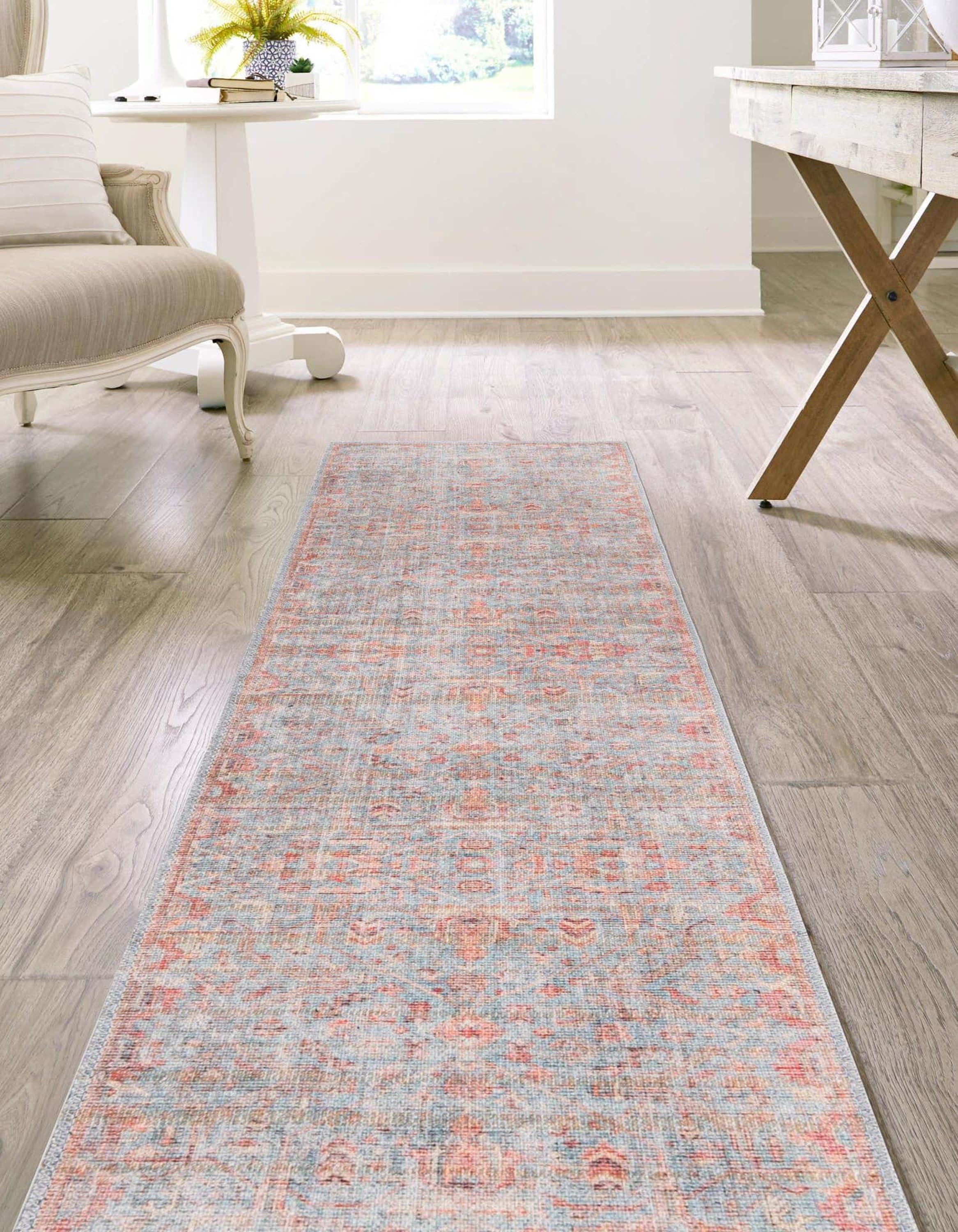 Antique Blue Nostalgia Floral Runner Rug 2' x 5' Machine Washable
