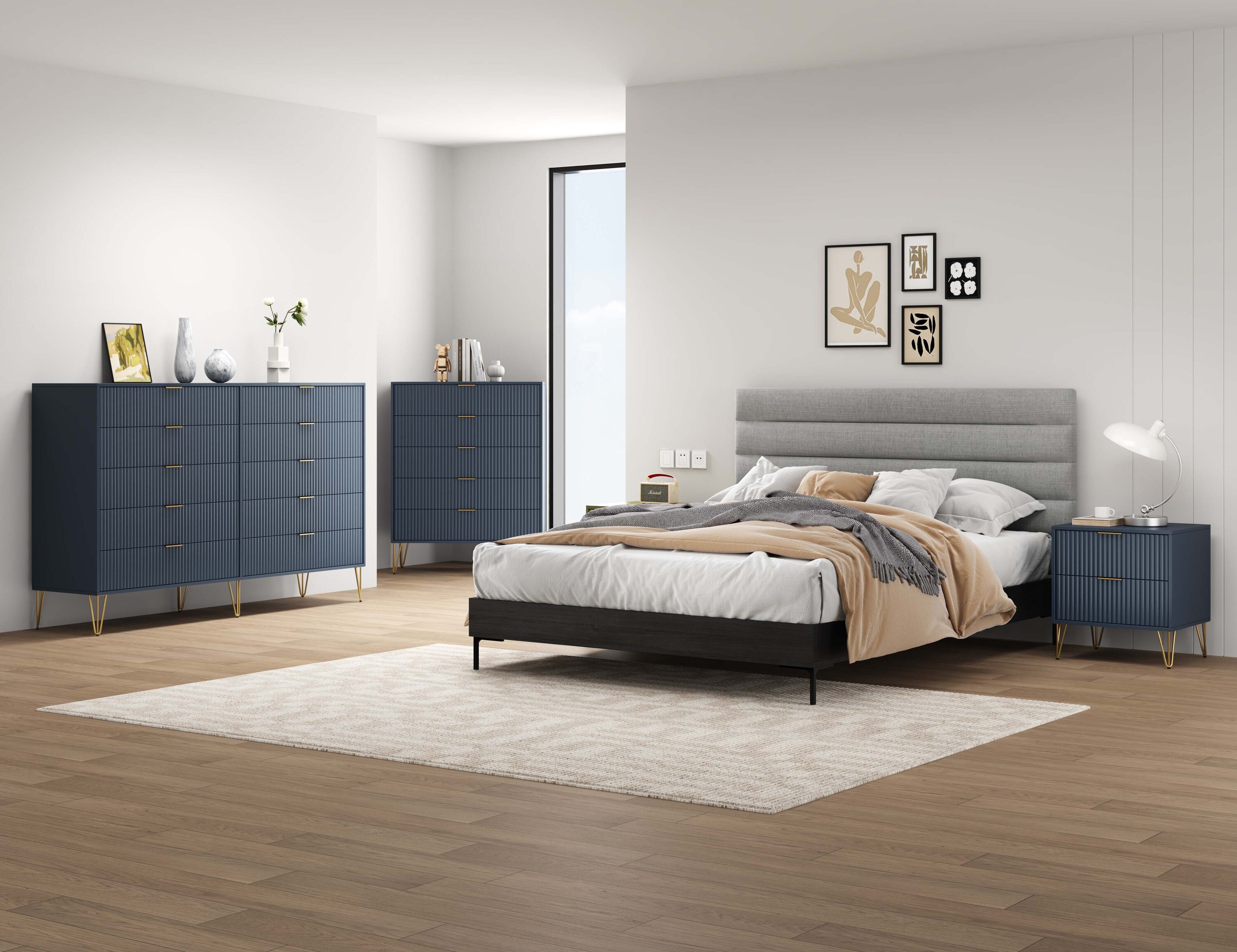 Manhattan Comfort 3-DB08-MB Midnight Blue 15 -Drawer Standard dresser