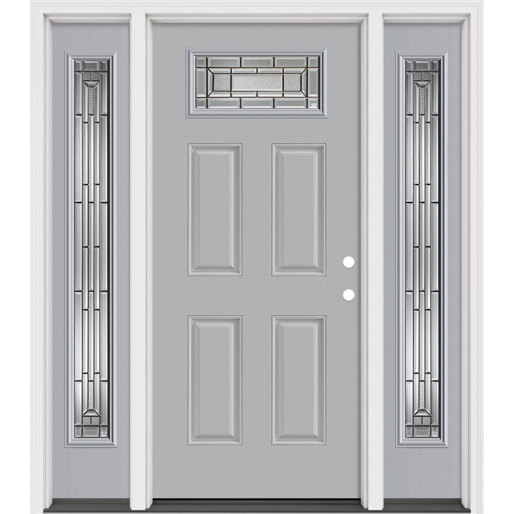 Masonite 633019 Sequence 64-in x 80-in x 4-9/16-in Fiberglass 1/4 lite Left-hand inswing Infinity Gray Painted Prehung Slab Front Door with Sidelights with Brickmould Insulating core