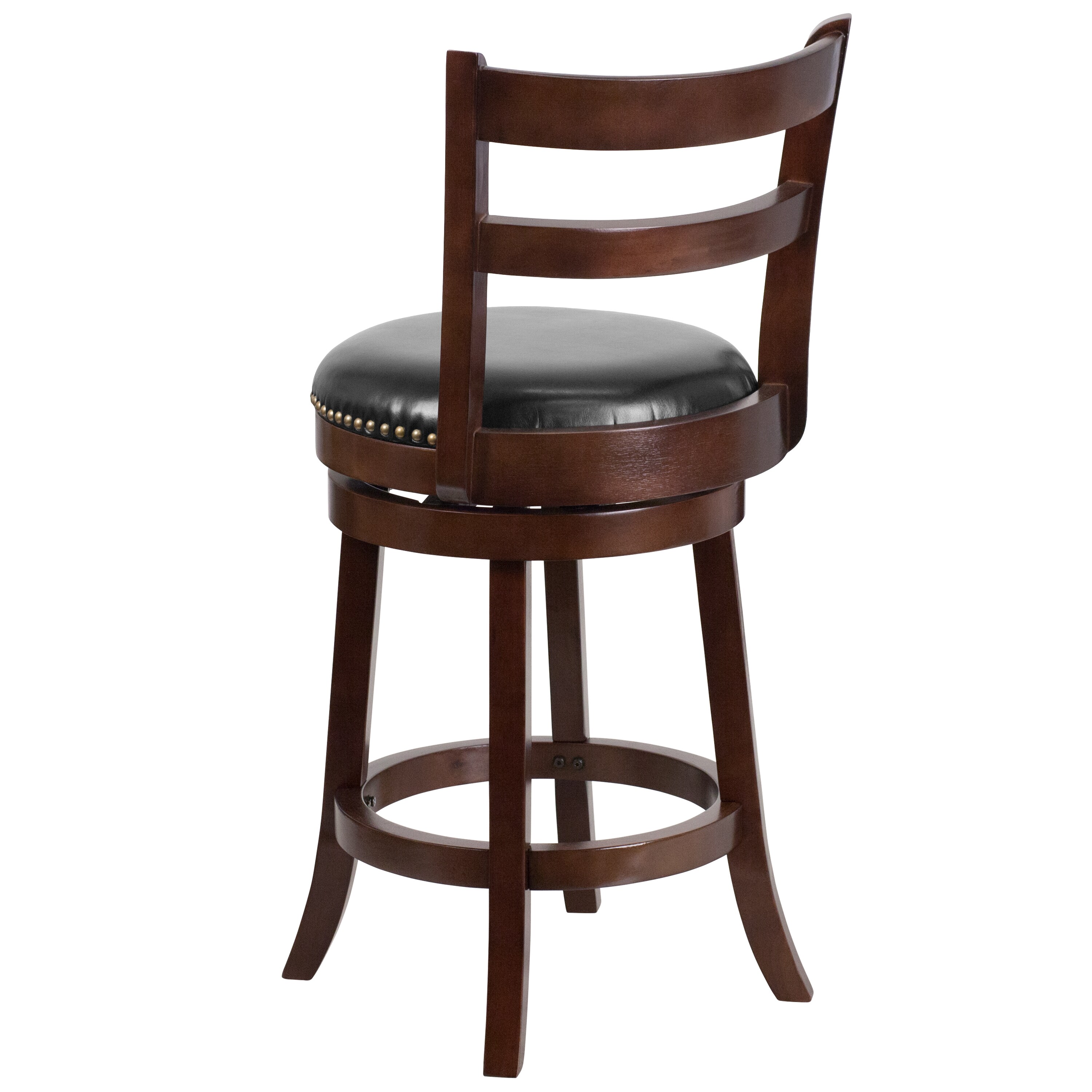 Cappuccino Wood and Black Leather Swivel Counter Stool, 26'' High