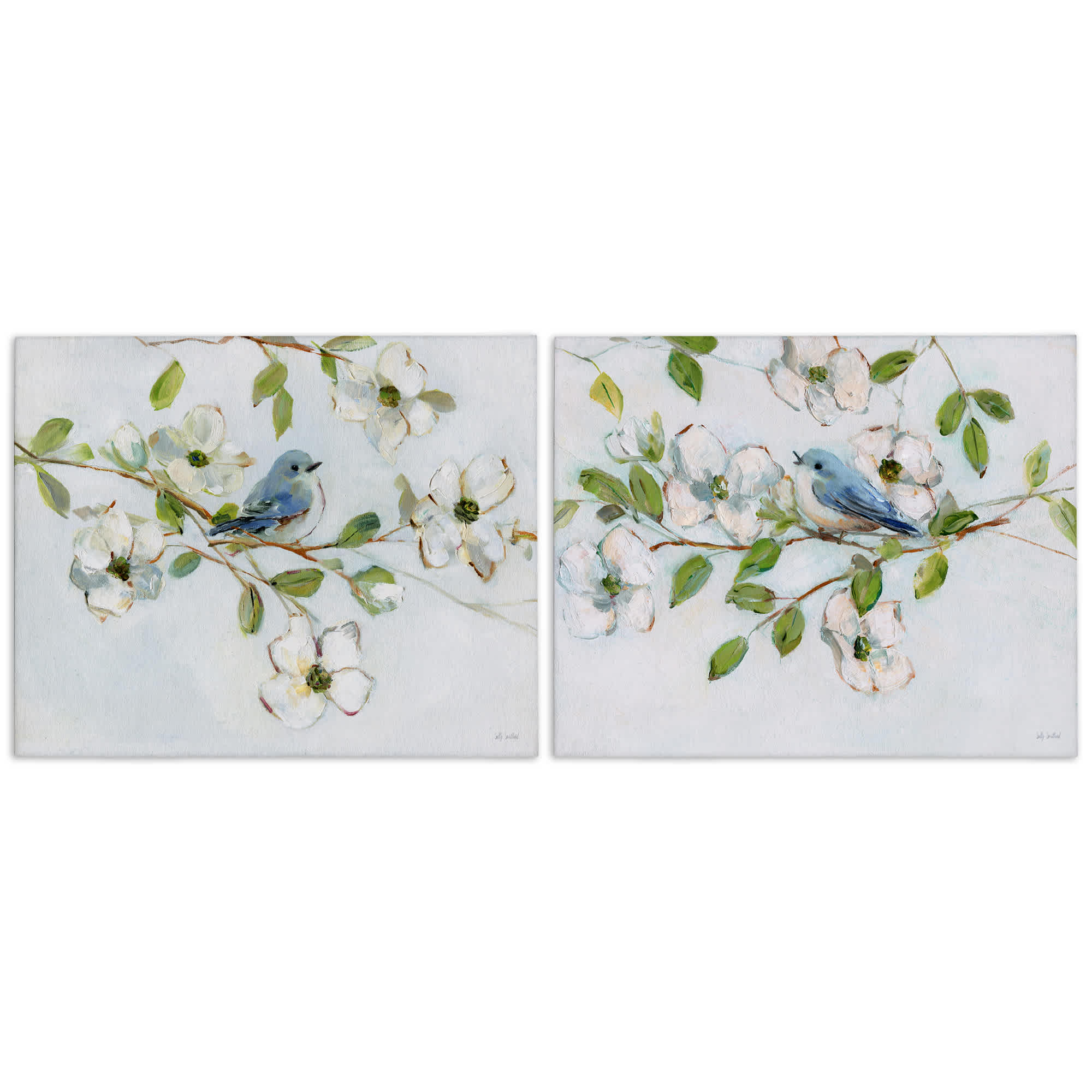 Stupell Industries B2-733-CN-2PC-16X20 Perched Bluebirds on Branch 2 Piece Canvas Wall Art Set By Sally Swatland 20 x 16