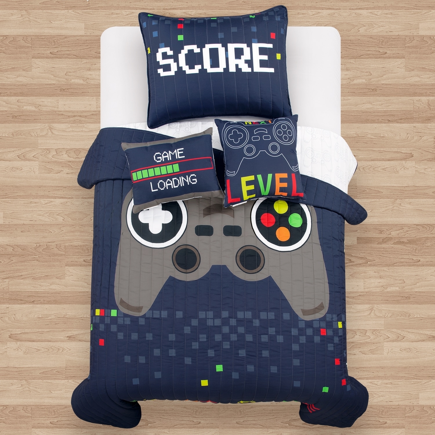 Navy Twin Reversible Boys' Video Game Quilt Set