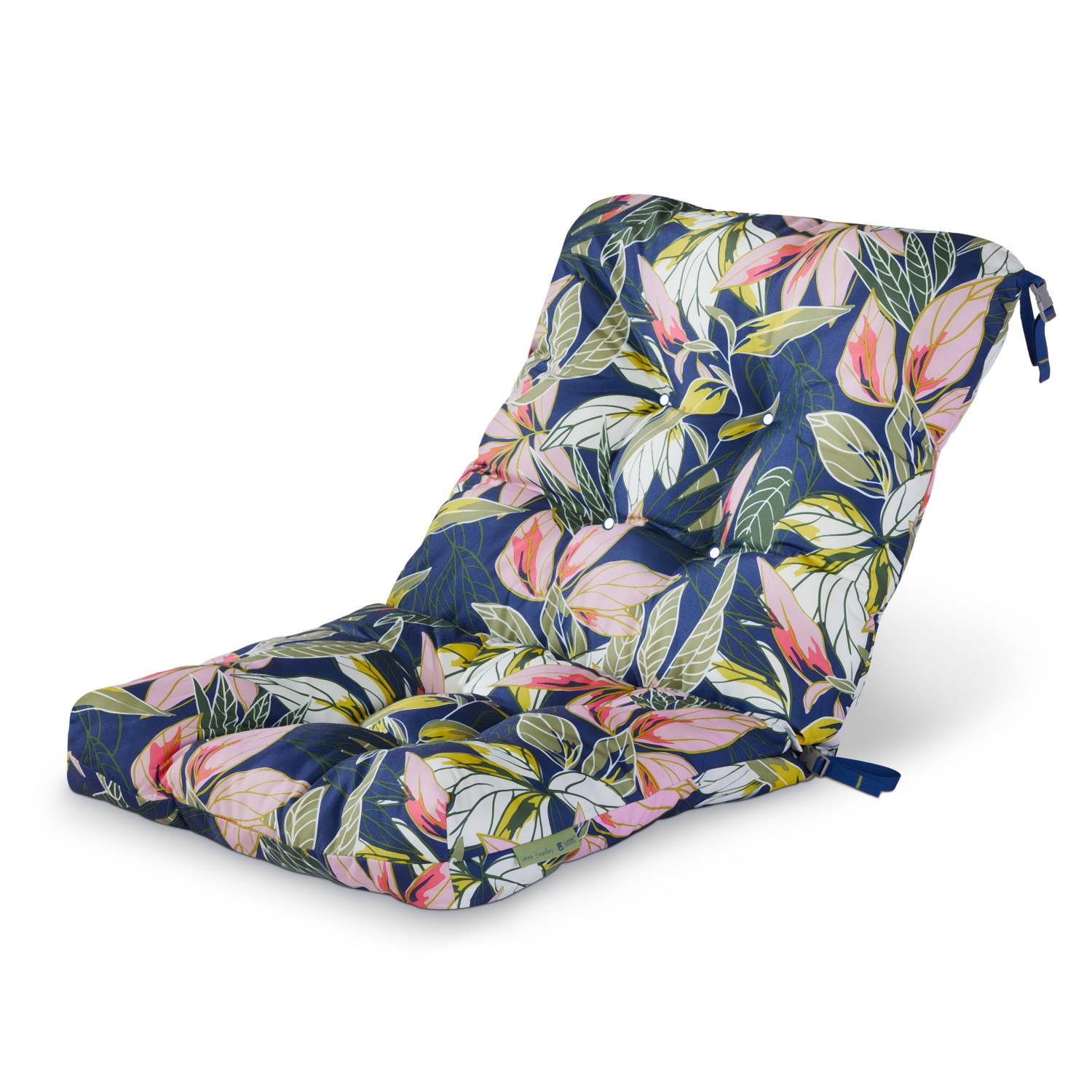 Classic Accessories 62-142-010501-EC 19-in x 21-in Rain Forest Leaves Blue Patio chair cushion