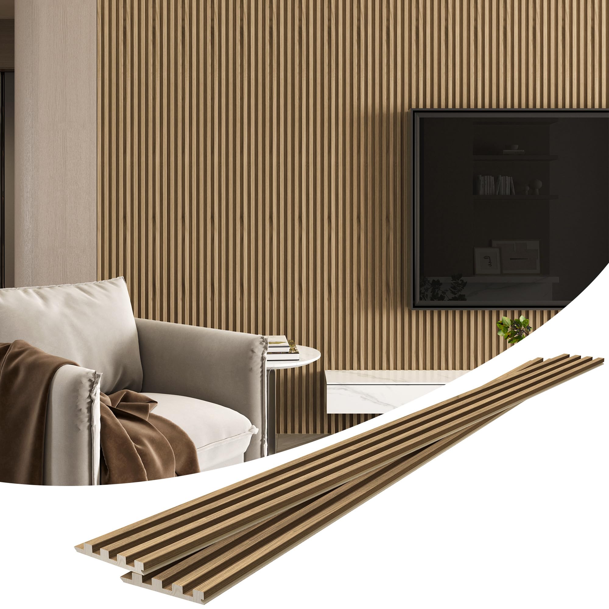 LOVMOR 4 Packs 94.5 in. Solid Wood Panels for Wall Acoustic Wood Slat Wall Panels for TV Background Living Room in Smoking Walnut #SF-Y-GSB-SM-W