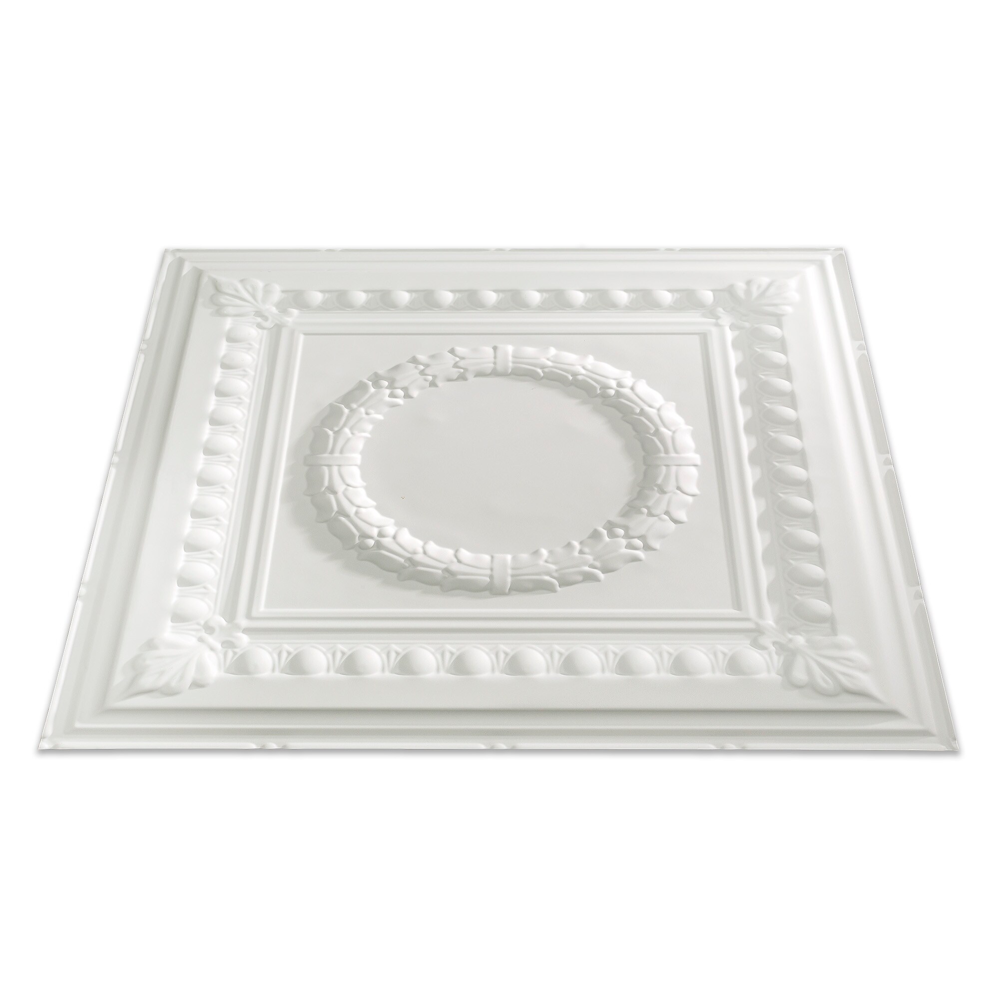 Fasade 2-ft x 2-ft Rosette Matte White PVC Drop Ceiling Tile (5-Pack, 20-sq ft / Case)