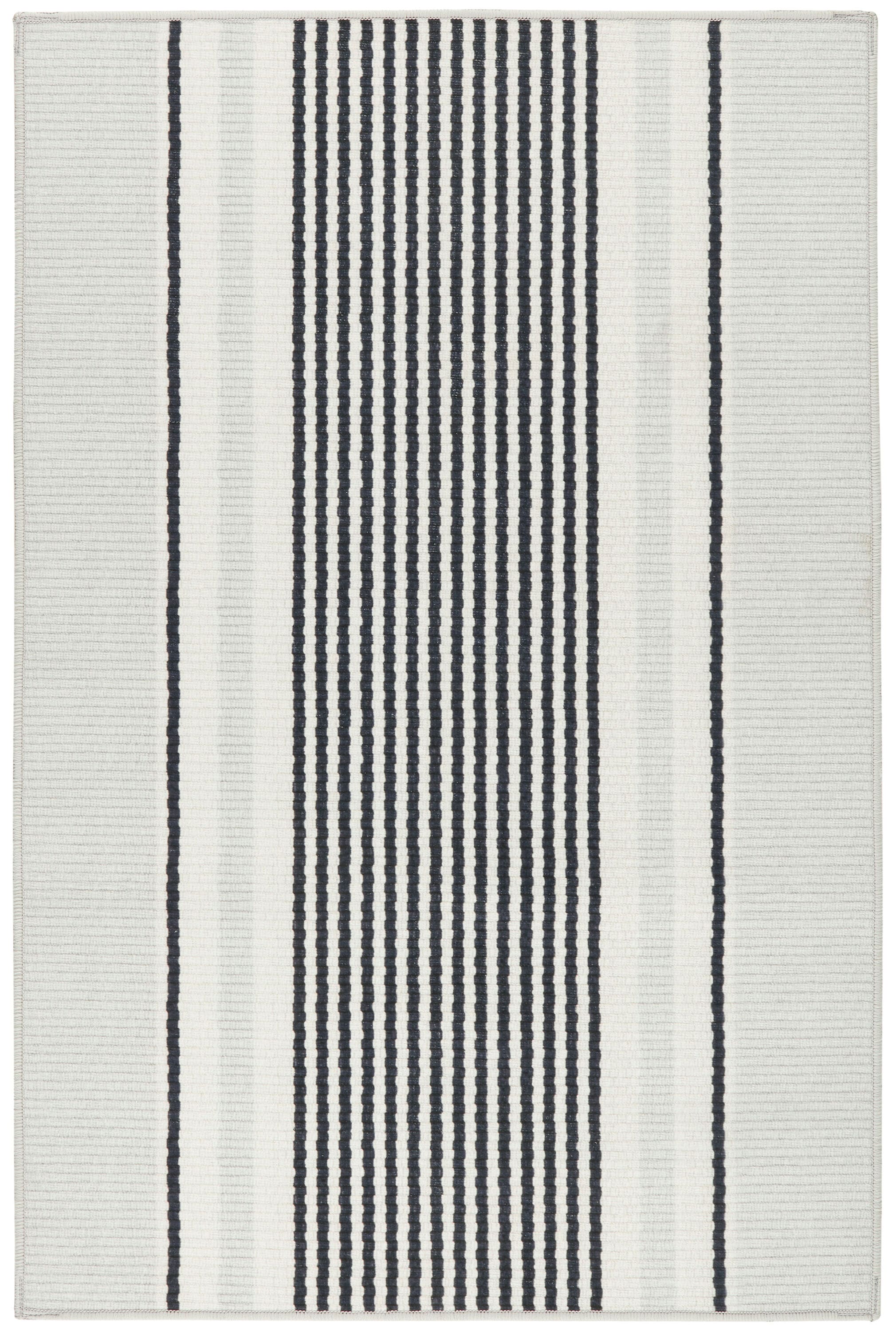 Gunner Stripe Gray and White Machine Washable Rug, 3' x 5'