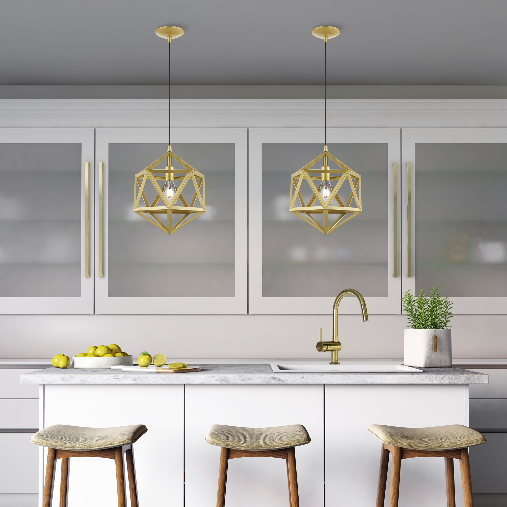 Soft Gold Glass Mini Pendant Light with Metal Shade