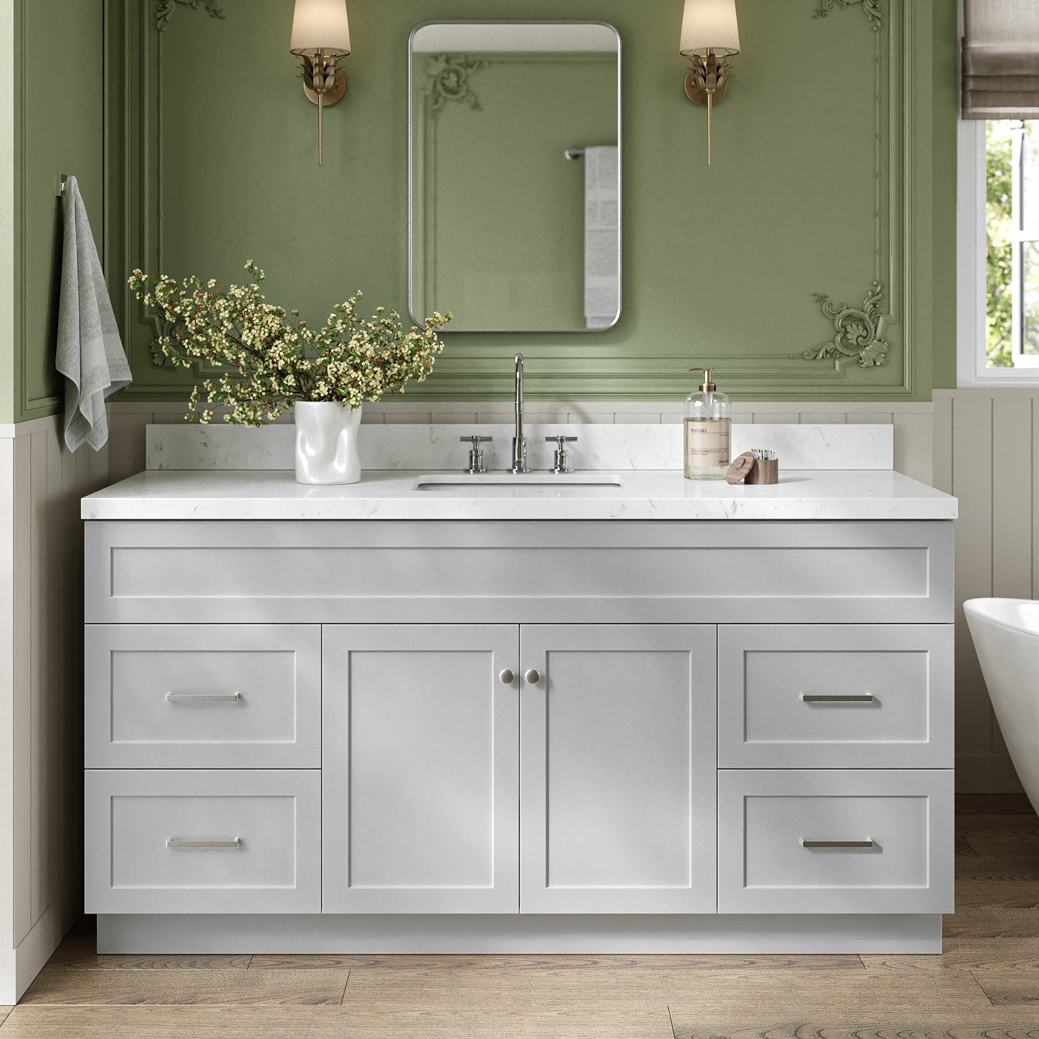 ARIEL F066SCQRVOGRY Hamlet 66-in Gray Undermount Single Sink Bathroom Vanity with Carrara White Quartz Quartz Top