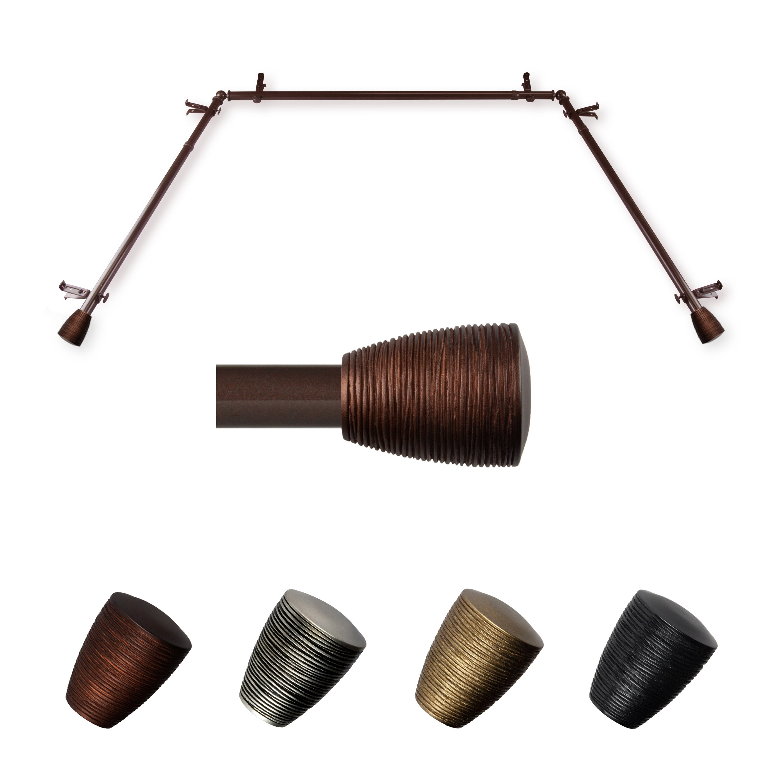 Hart & Harlow L-ABAY-78-7 Tobiya 13/16-in 38-in to 72-in Cocoa Steel Bay window curtain rod with Finials