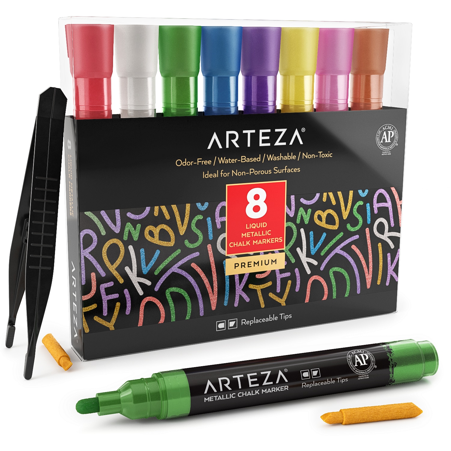 ARTEZA Arteza Non-toxic Liquid Chalk Paint Markers, Metallic, For Chalk  Board, Washable- 8 Pack at