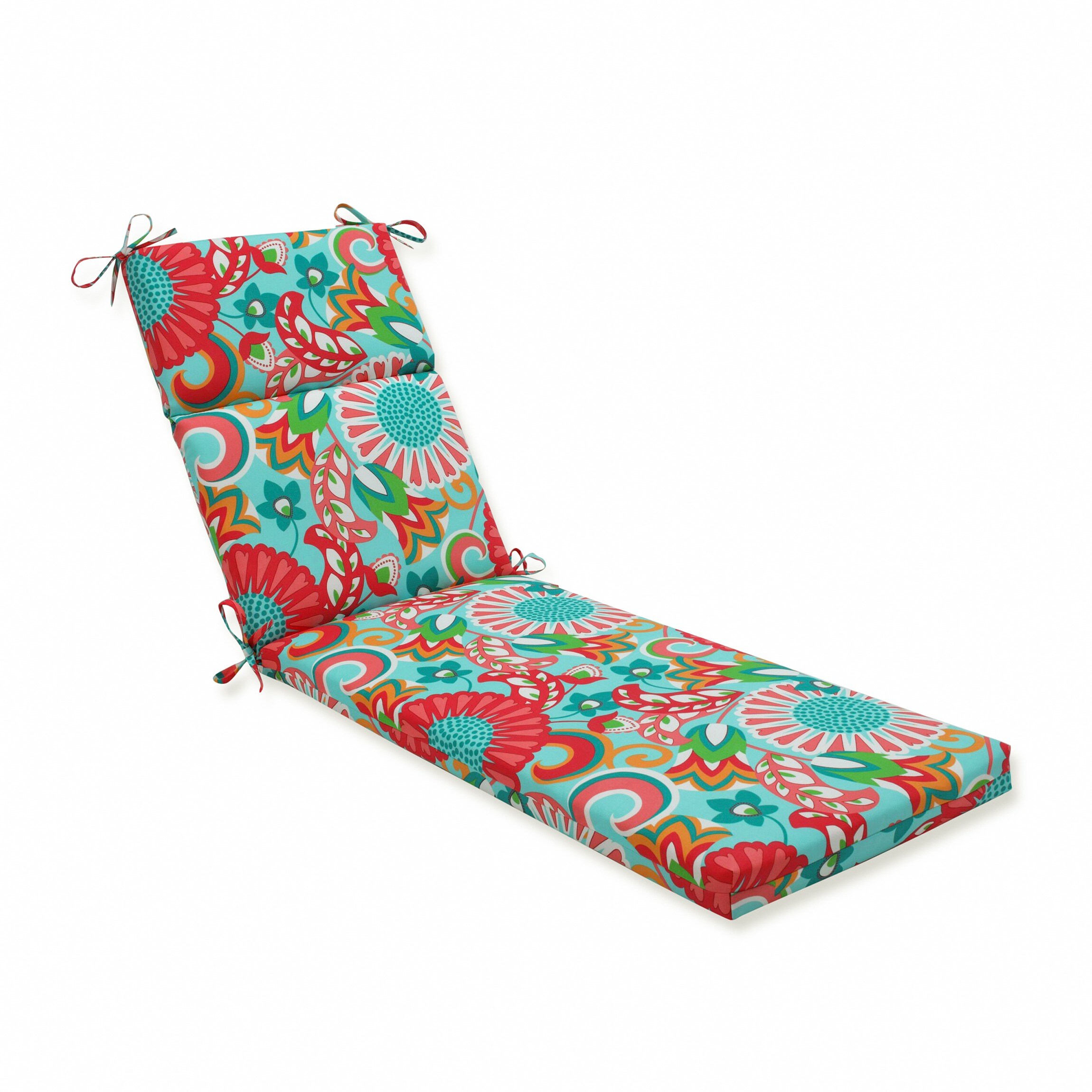Pillow Perfect 640983 Sophia Turquoise/Coral 72.5-in x 21-in Green Patio chaise lounge chair cushion