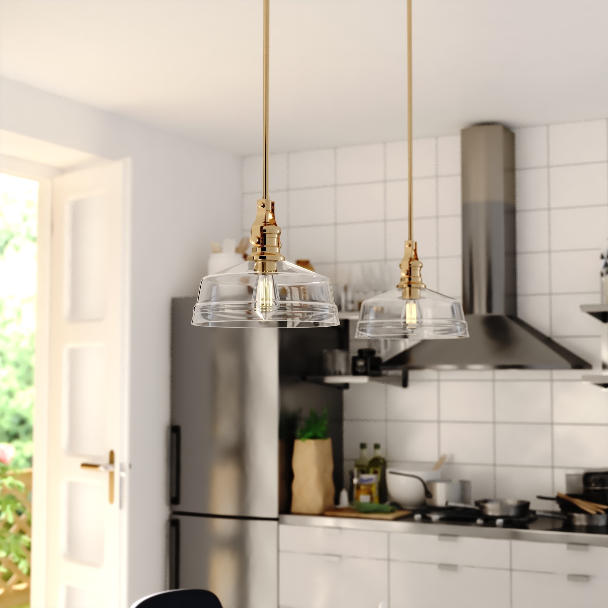 Beloit Brushed Gold Farmhouse Pendant Light with Clear Glass Shade
