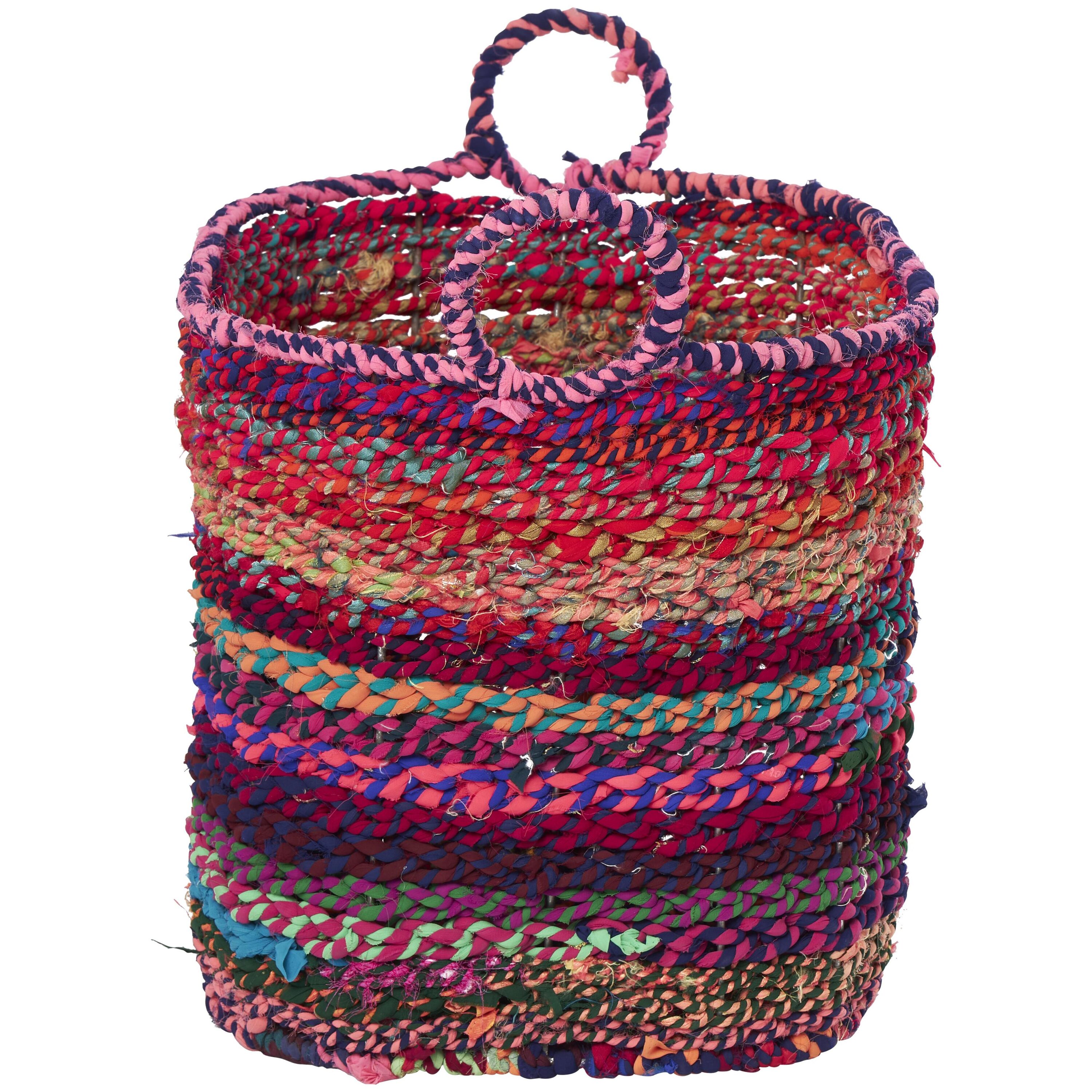 Industrial Charm Multi-Colored Fabric Storage Basket with Iron Frame