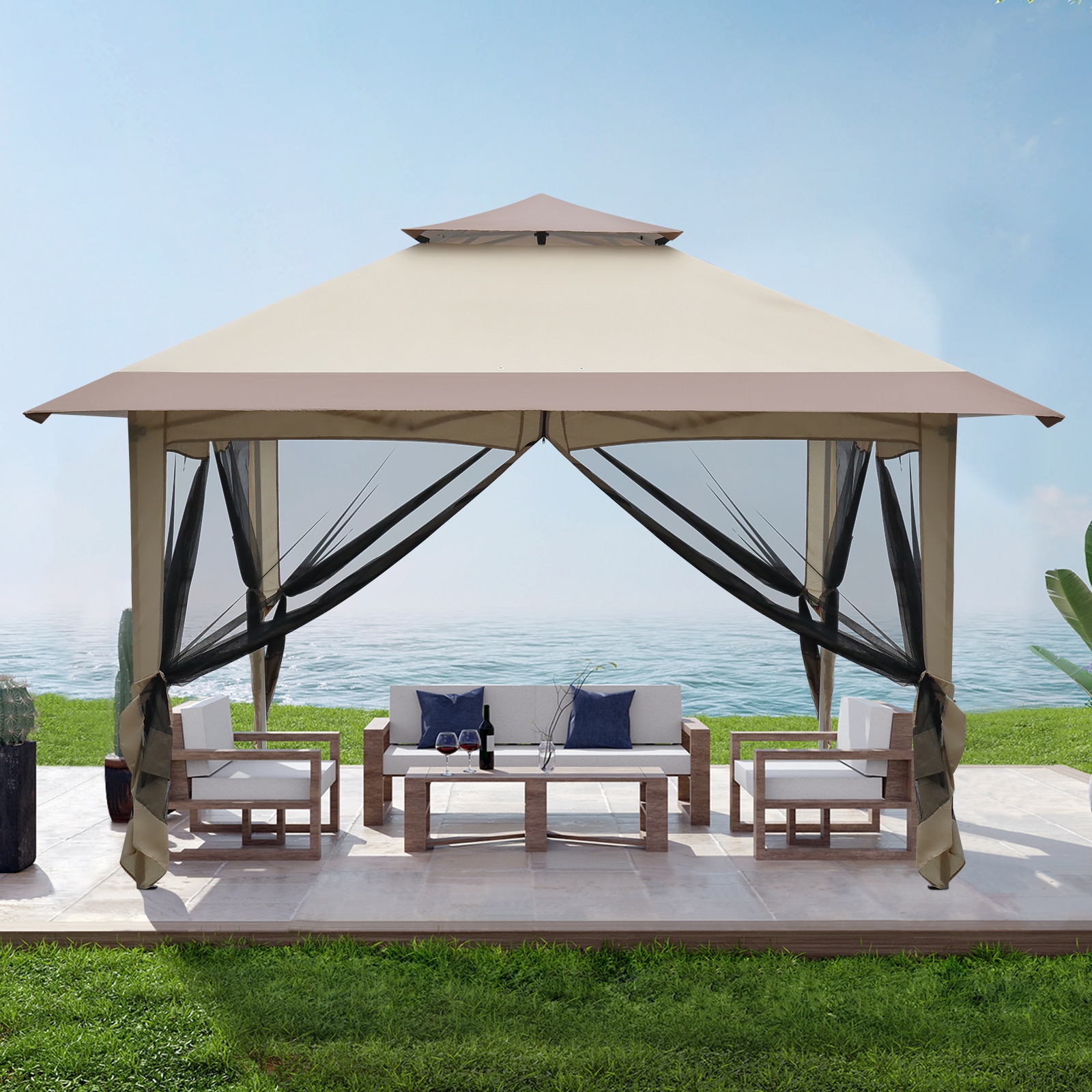 Winado 851714605988 12-Feet x 12-Feet Square Khaki Pop-up canopy