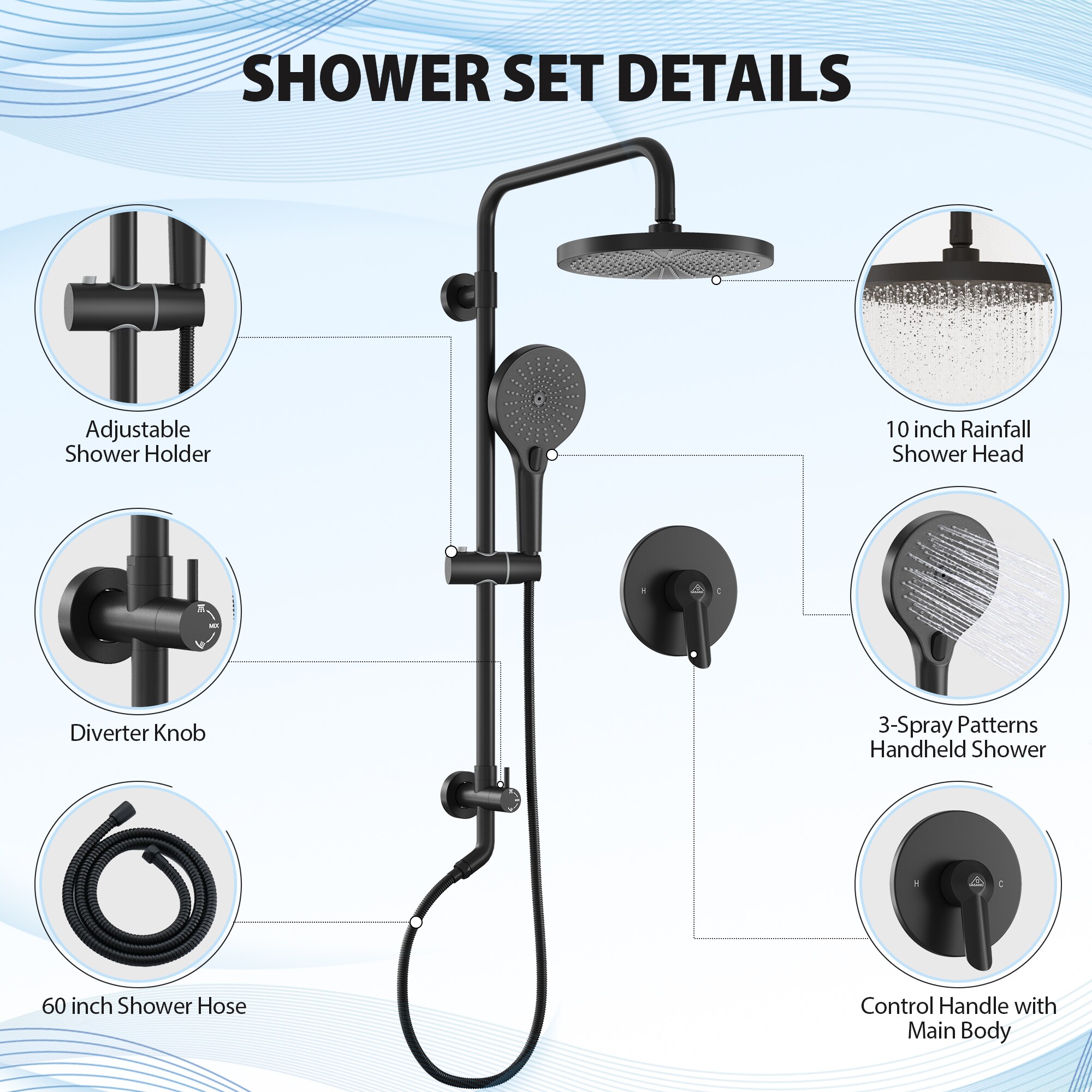 CASAINC CS3623-10BG Showerhead-Bar-Panels - View #5