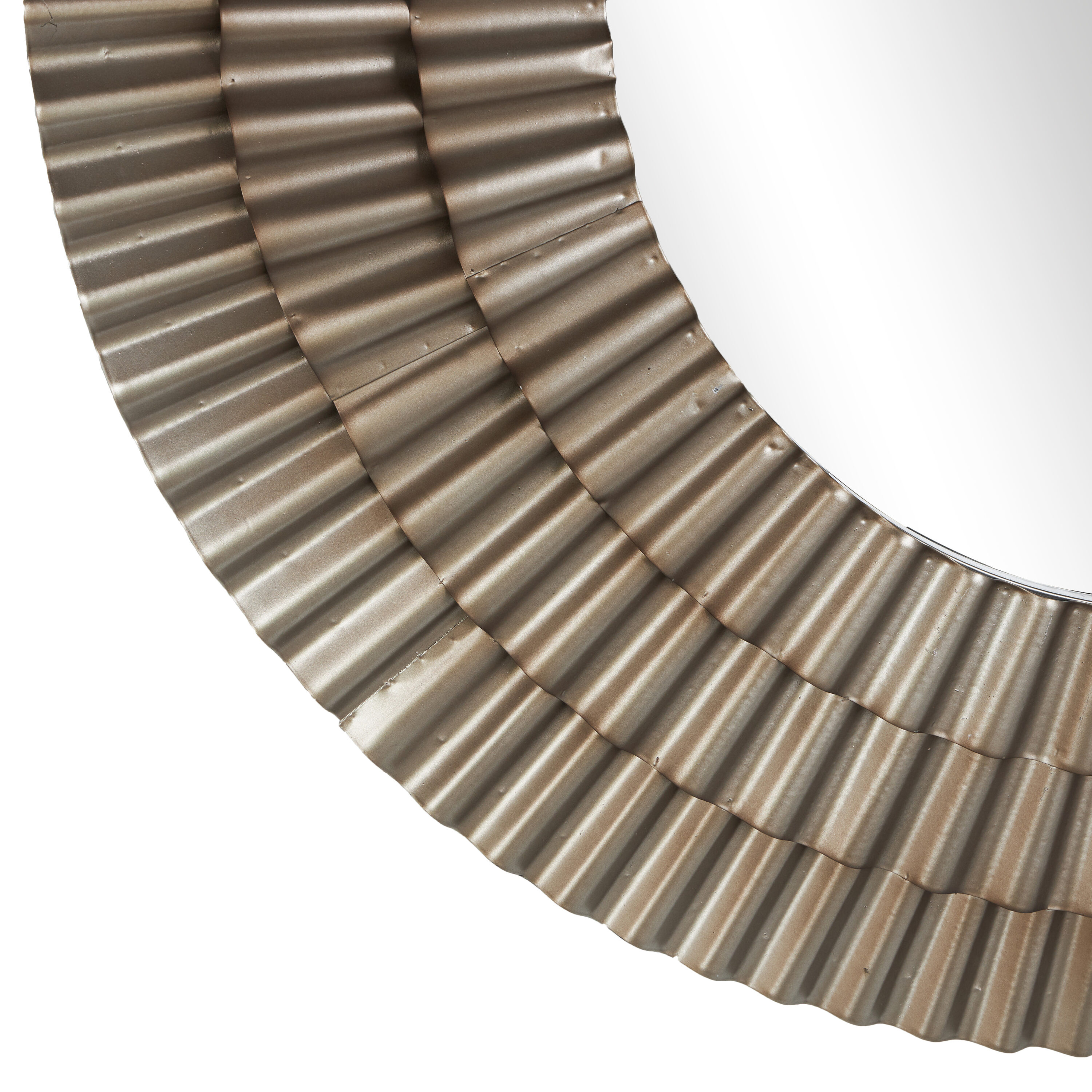 Rustic Sunburst Round Wall Mirror in Silver and Gold Leather