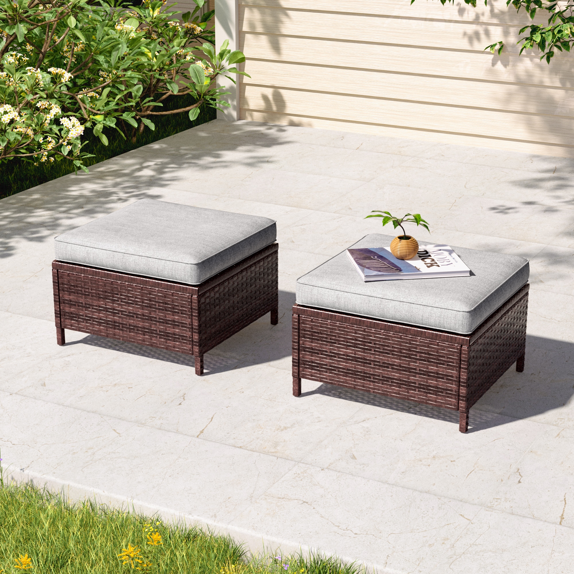 ACEGOSES LW-PS-115S4BLY Skytop 2 -Piece Wicker Patio Conversation Set with Gray Cushions