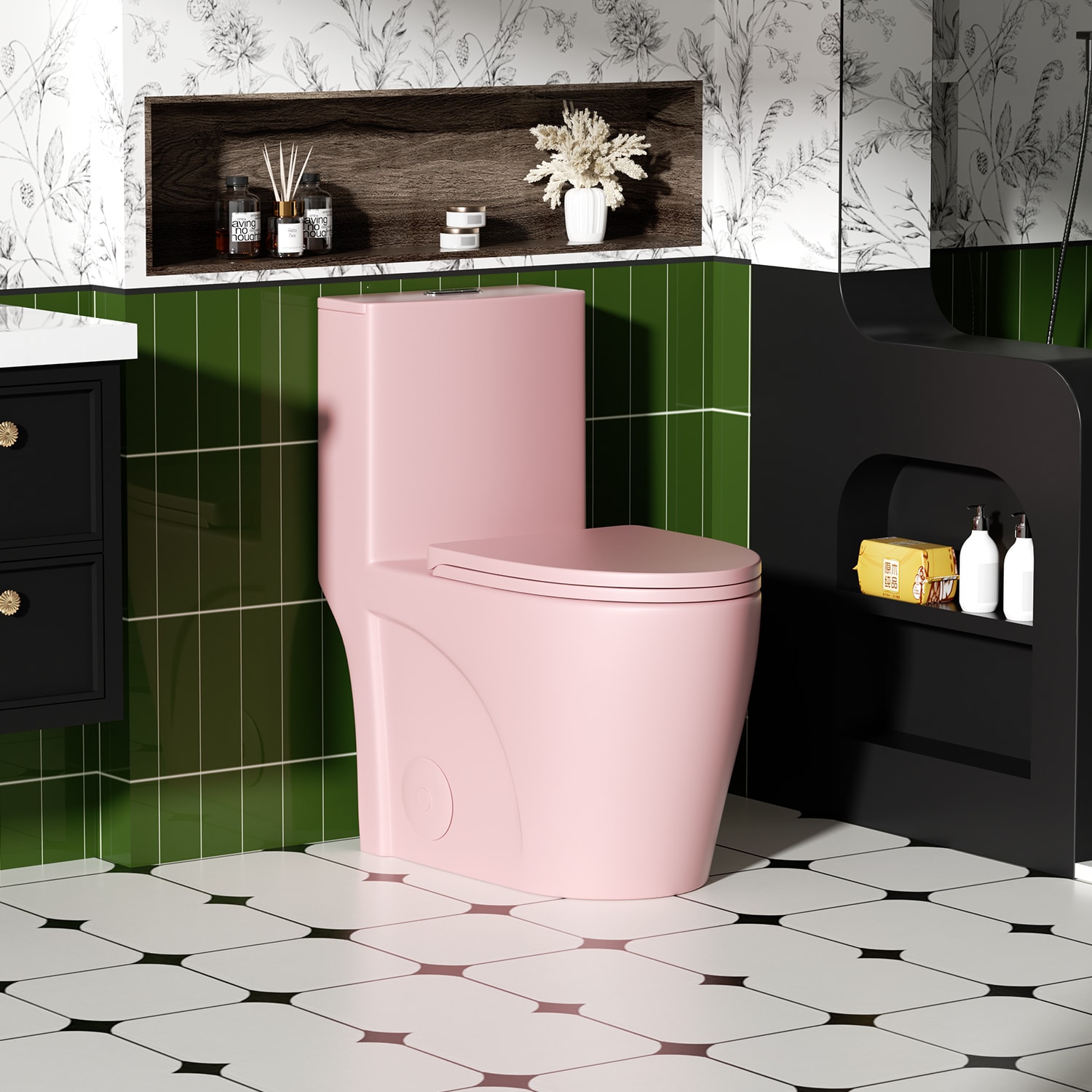 Boho Havens - 1.1/1.6 GPF Tornado Flush One-Piece Toilet for bathrooms Siphonic S-trap 12 Inch El...
