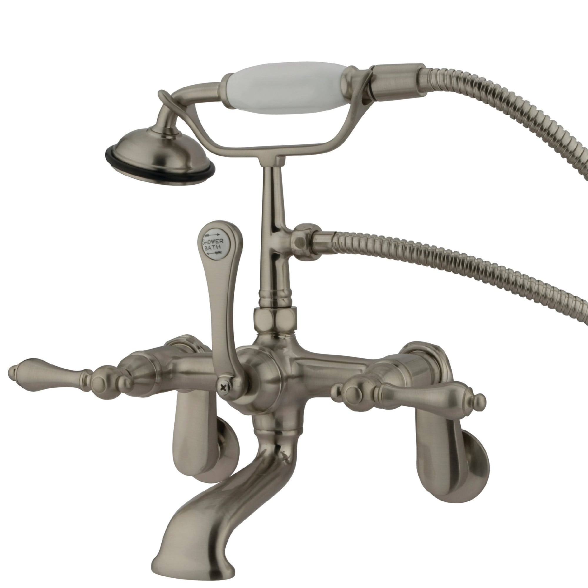 Kingston Brass WLCC51T8 Vintage Brushed nickel 3-handle Wall-mount Low-arc Bathtub Faucet with Hand Shower ( Valve Included )
