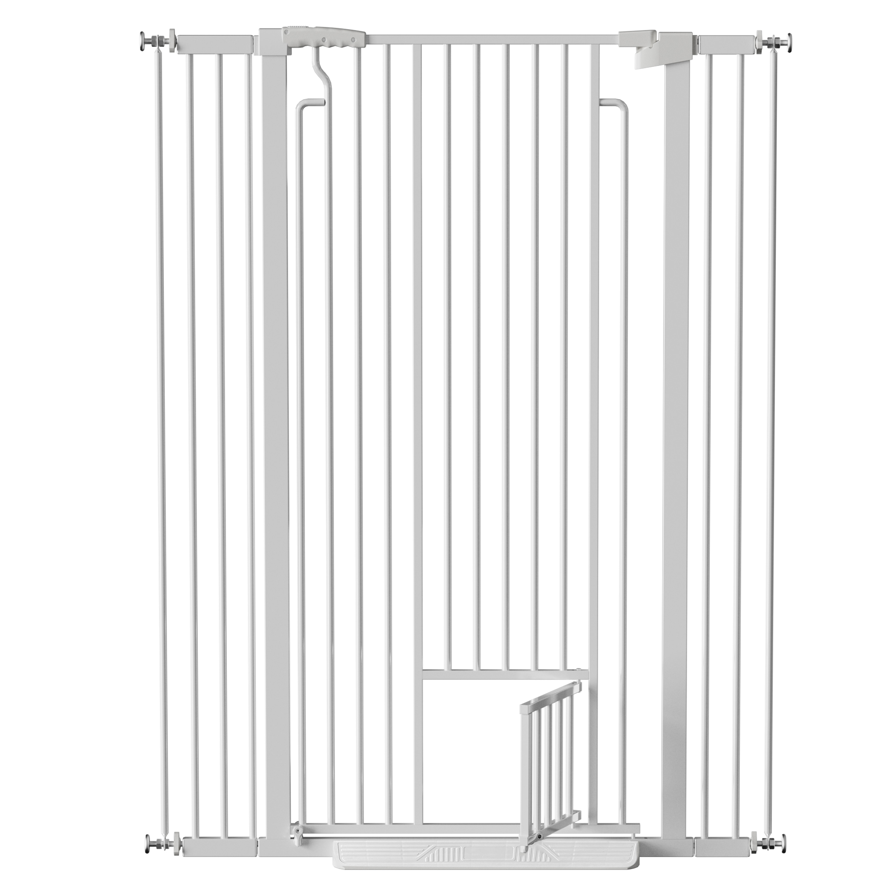 Misty Moon White Steel Extra Tall Pet Gate 53-in H Adjustable Dog Cat Gate with Small Cat Door Auto Close Pressure Mount for Doorway Stairs