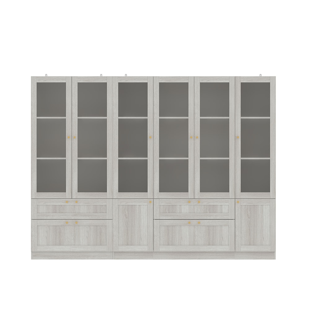 Homsee V-KF020521+522 Modular Bookcase with Frosted Glass Doors Adjustable Shelves Modern Storage Cabinet with Gold Handles