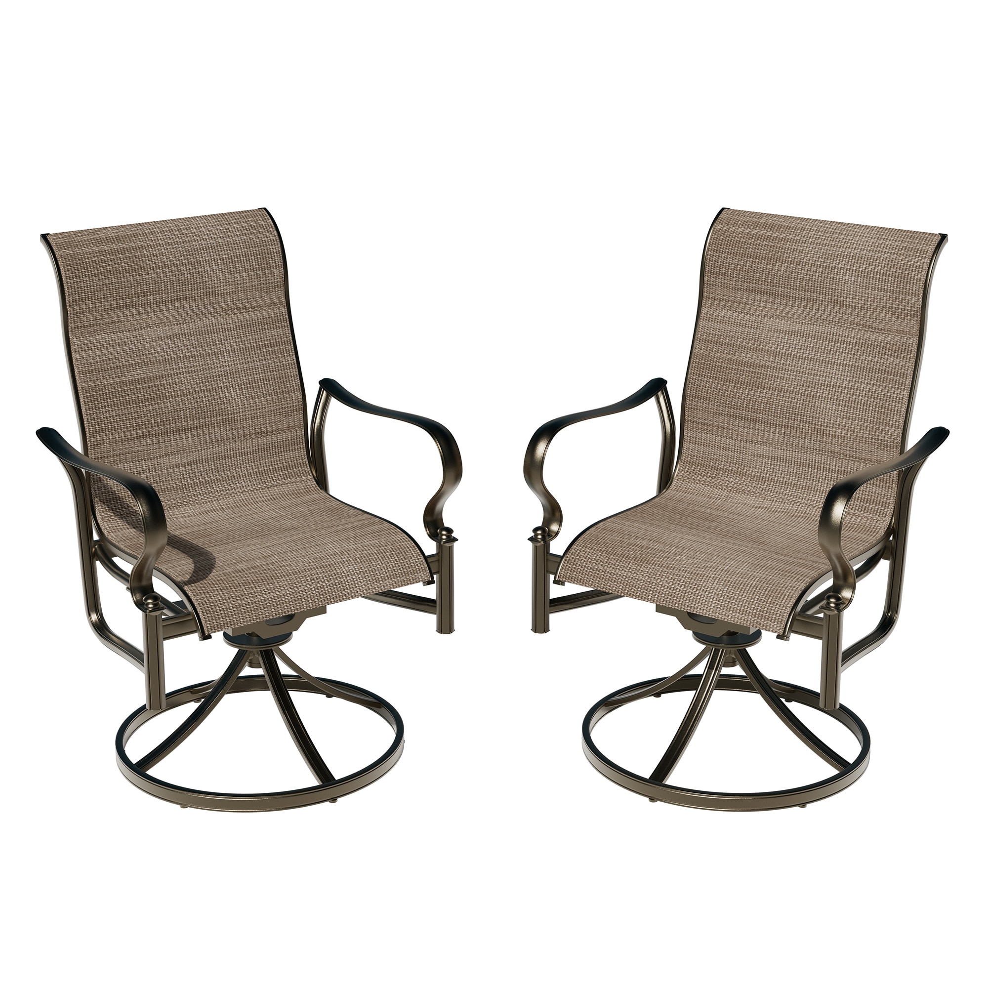 Clihome CLODRSUUFH 2 Piece Outdoor Patio Swivel Chair Set of 2 Brown Aluminum Frame Swivel Dining Chair with Brown Mesh Seat