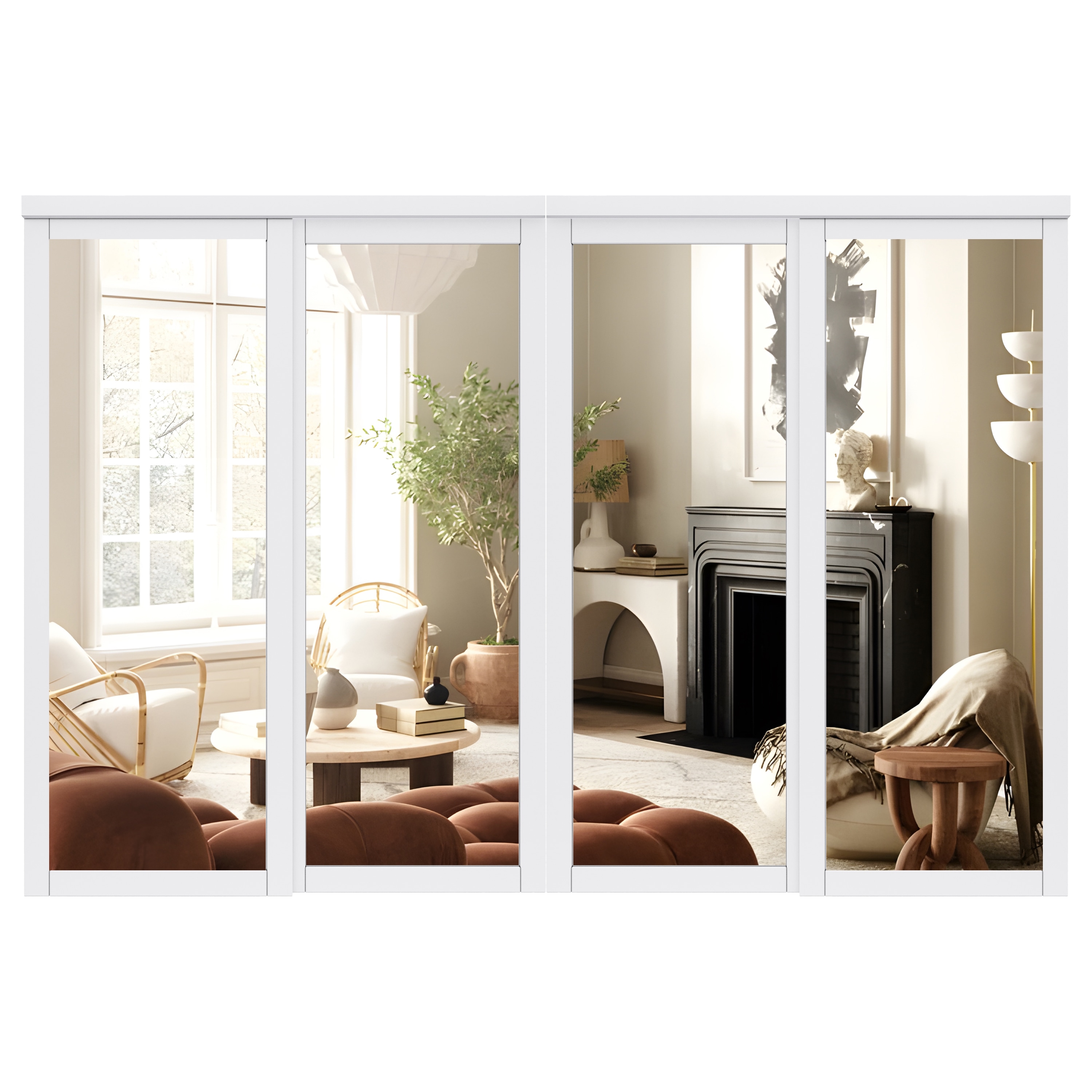 JUJUBON IN-CD-SLDQ-SD-1L-120 Closet Door 120-in × 80-in White 1-panel Mirrored glass Smooth Solid core Prefinished MDF Closet Sliding Door ( Hardware Included )