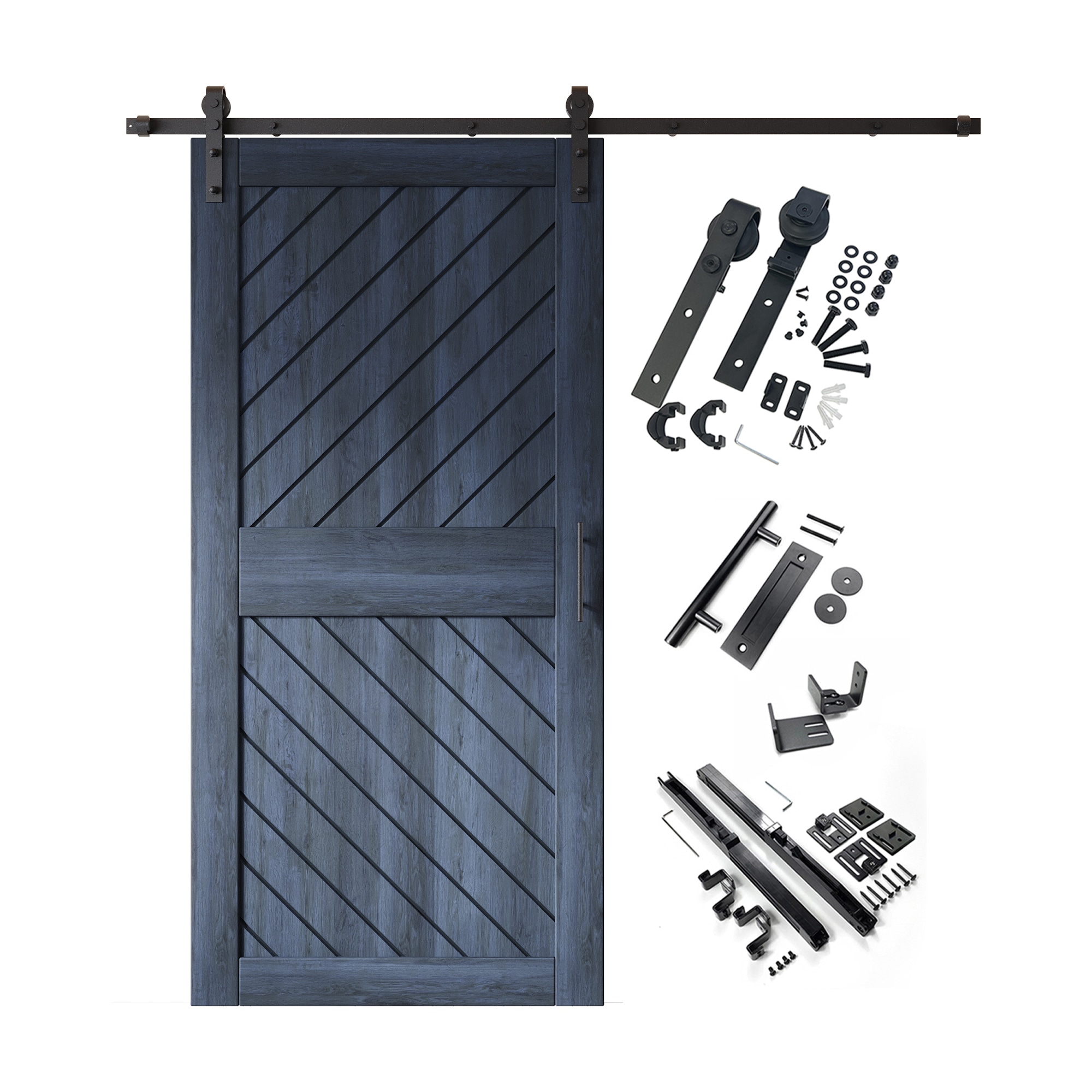HOMACER YT1H084C-XT3-4084-NA 40-in x 84-in Navy Prefinished Non-standard Pine Wood Solid core Single Barn Door (Hardware Included)