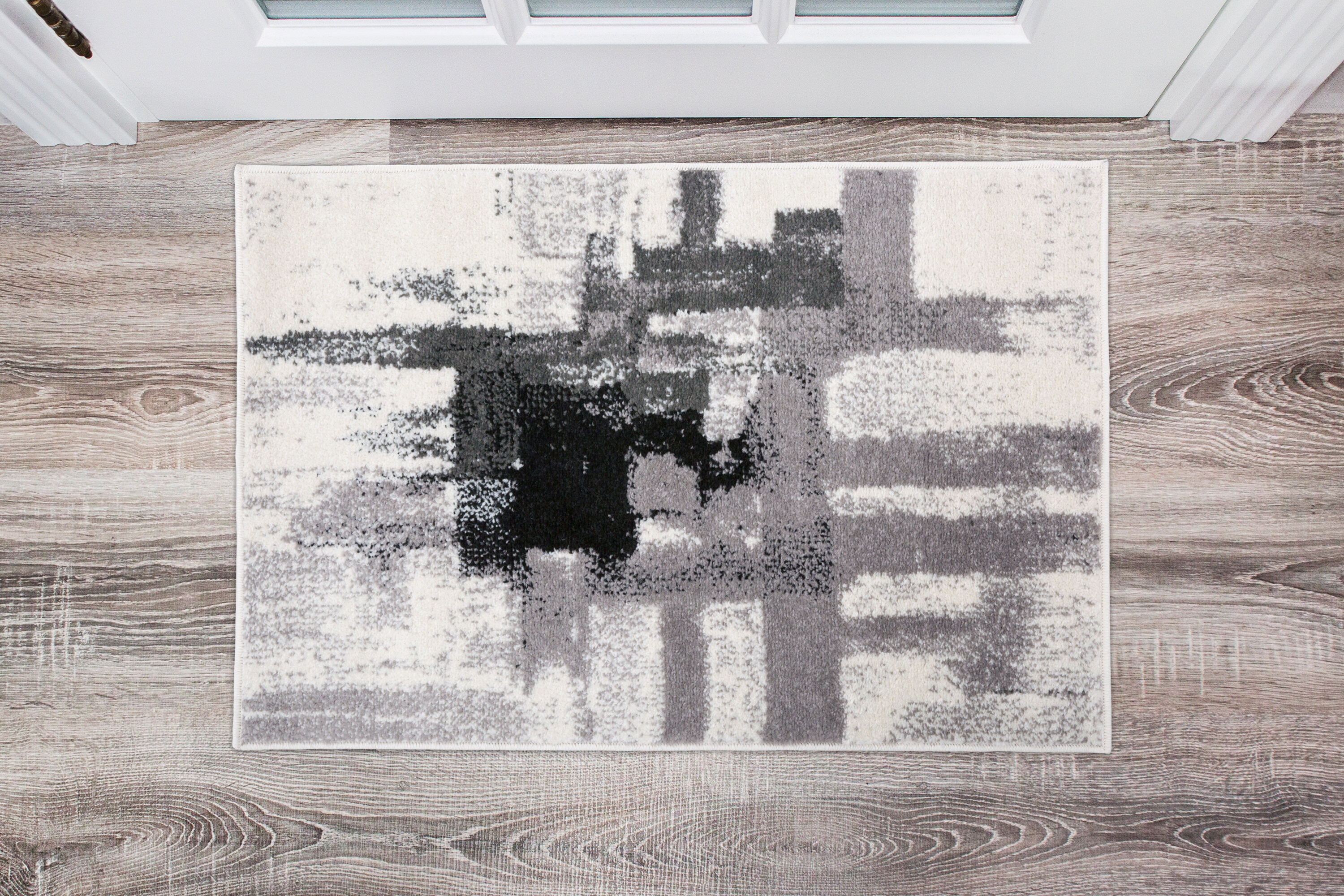 Elegant Abstract Black Synthetic Rug 26" x 3" Easy Care