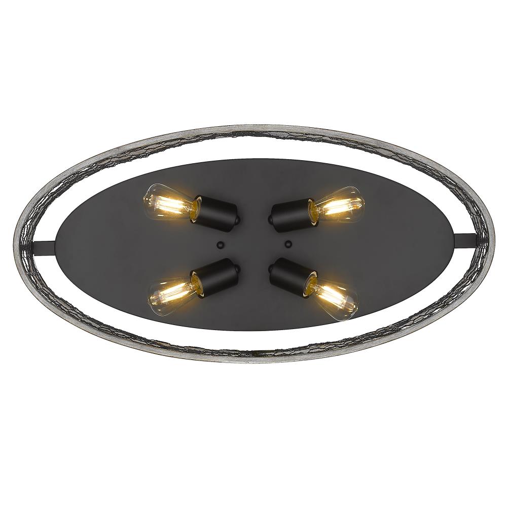 Matte Black and Faux Wood Rustic Flush Mount Light