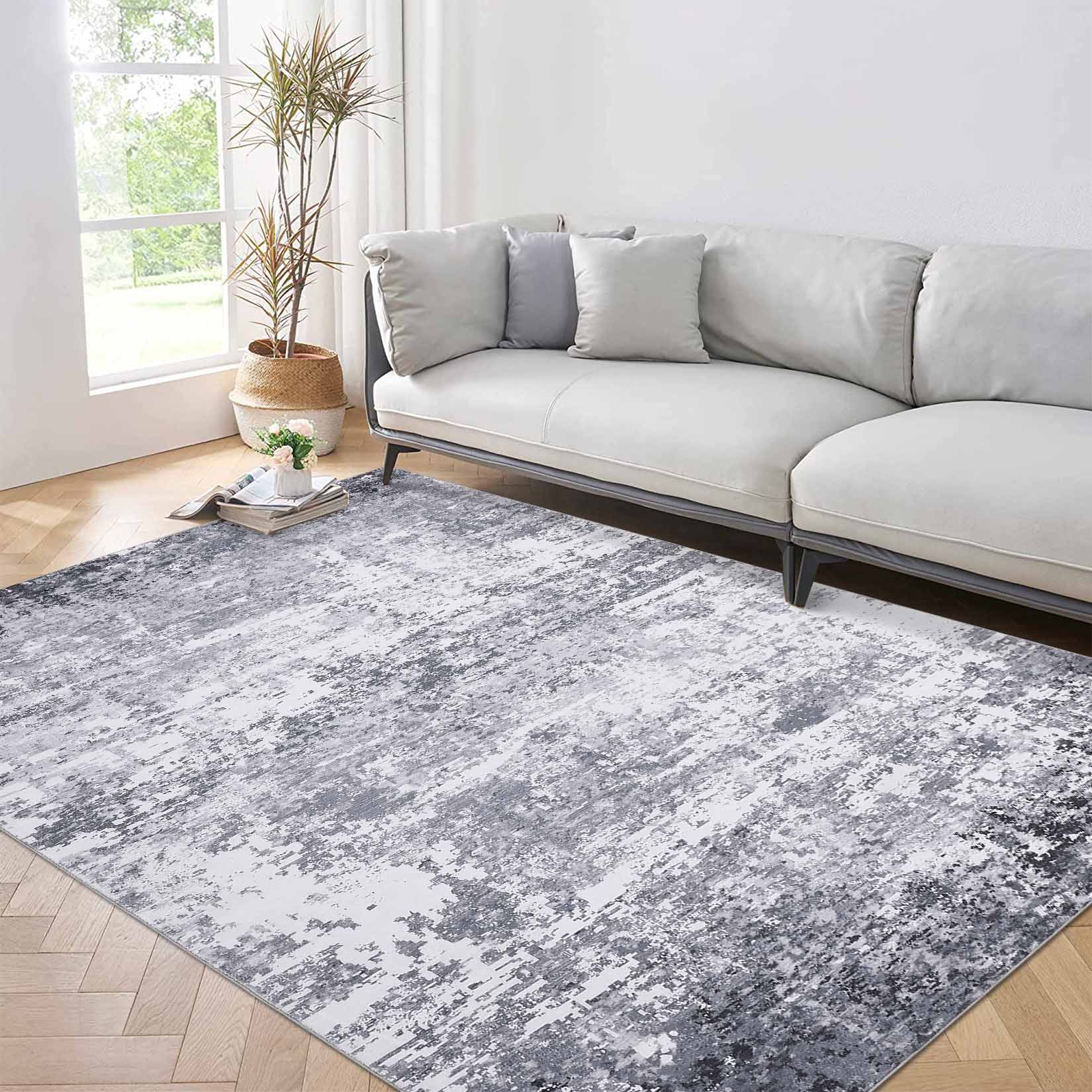 Garvee YXY-LO-PHO-16I9S9RU 4 x 6 (ft) Loomed Polyester Gray Rectangular Indoor Abstract Mid-Century Modern Machine washable Area rug