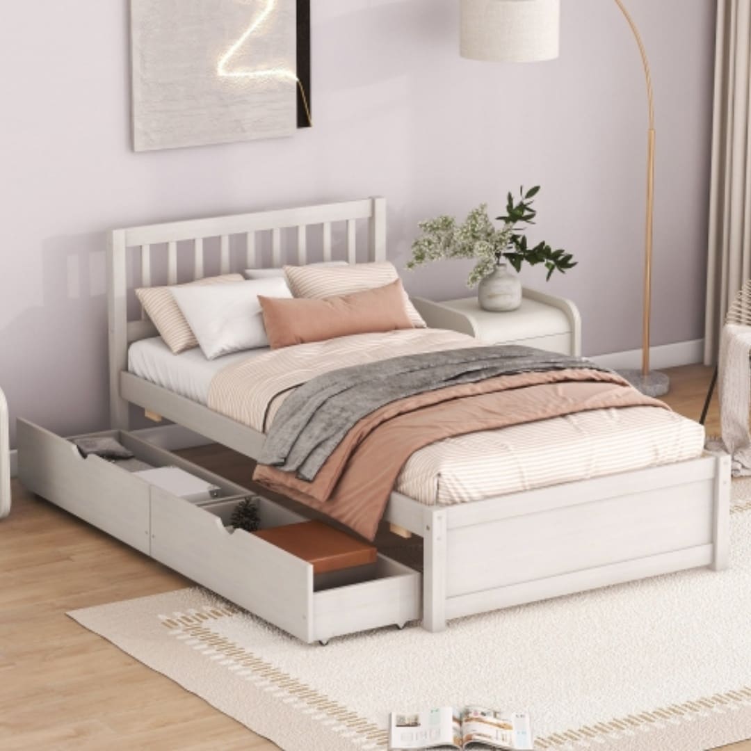 ZAKLOOP WU697121849 White Twin Wood Platform Bed