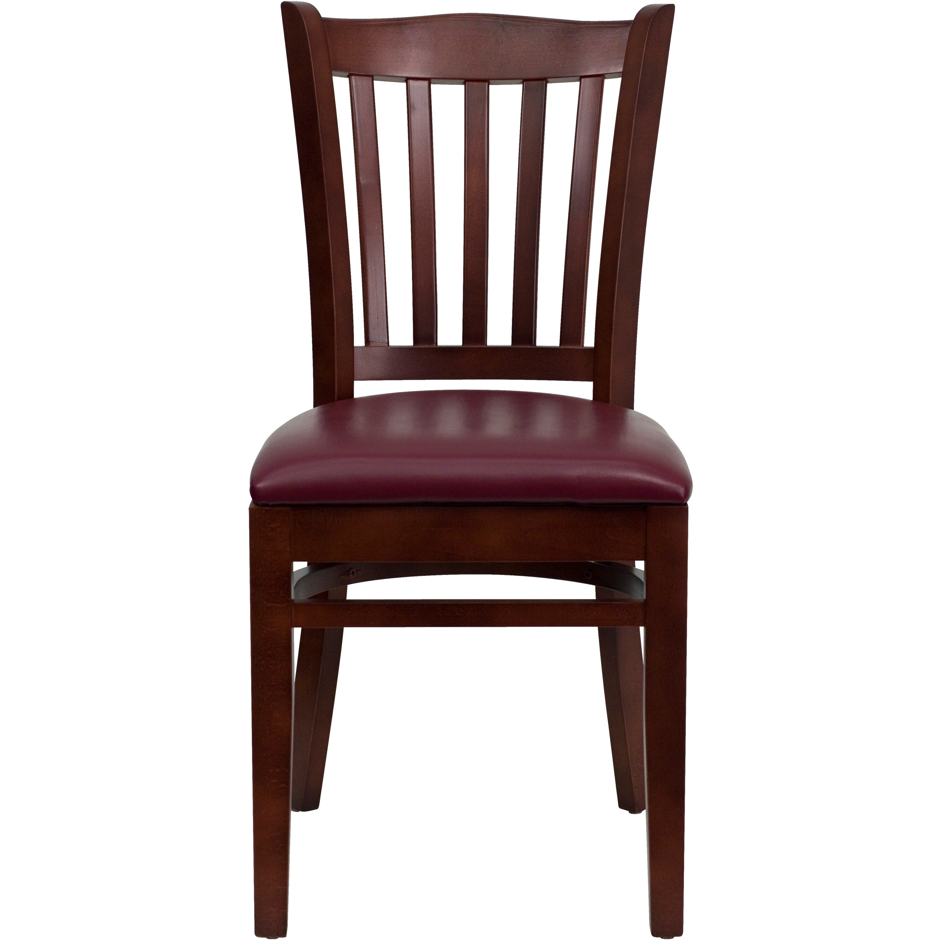 Windsor High Slat Back Mahogany Wood Chair with Burgundy Vinyl Seat