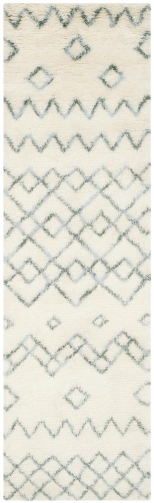 Safavieh CSB806A-28 Casablanca Limane Shag 2 x 8 (ft) Tufted Wool Ivory/Blue Rectangular Indoor Abstract Moroccan Runner rug
