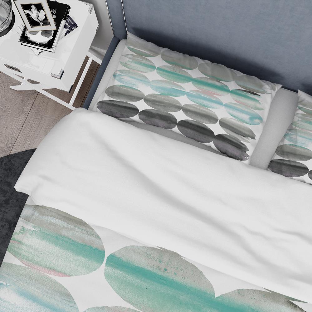 Twin Geometric Gray and Teal Duvet Cover Set