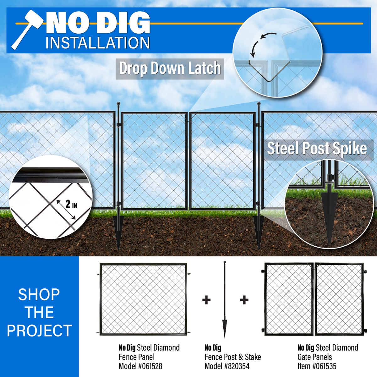 YARDLINK Diamond Grid No Dig Fence x 4-ft W Black Steel Yard Fence Gate ...