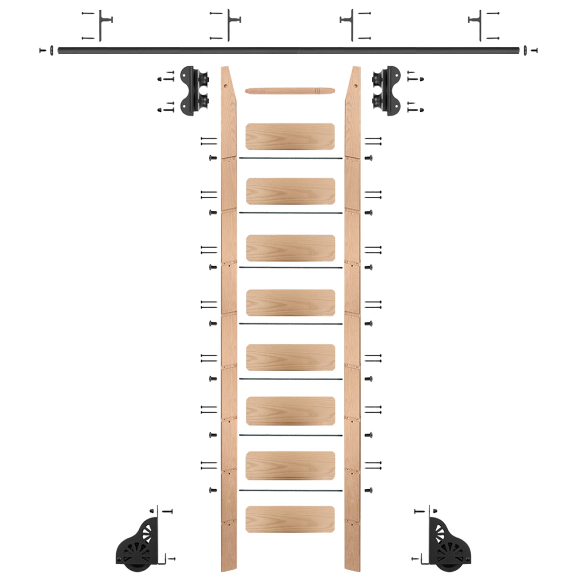 Quiet Glide QG2109RO08V08 9-ft Unfinished Red Oak Library Ladder