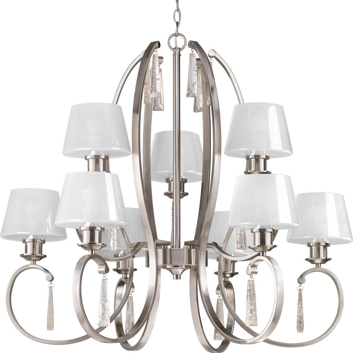 Progress Lighting P4525-09 Dazzle 9 -Light Brushed Nickel Transitional For Use in Bedrooms, Dining Rooms, Foyers, Kitchens, Living Rooms Chandelier