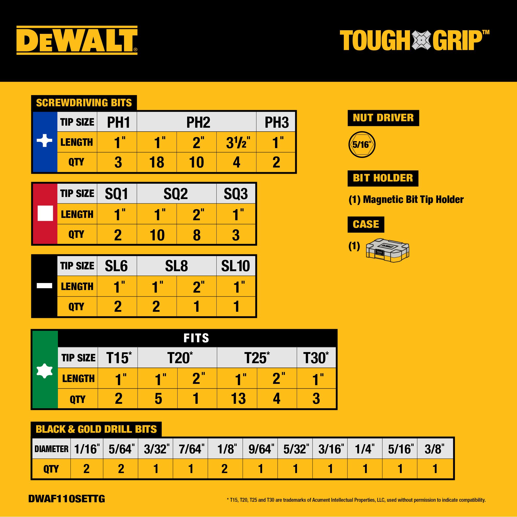 DEWALT DWAF110SETTG screwdrivingbits - View #2
