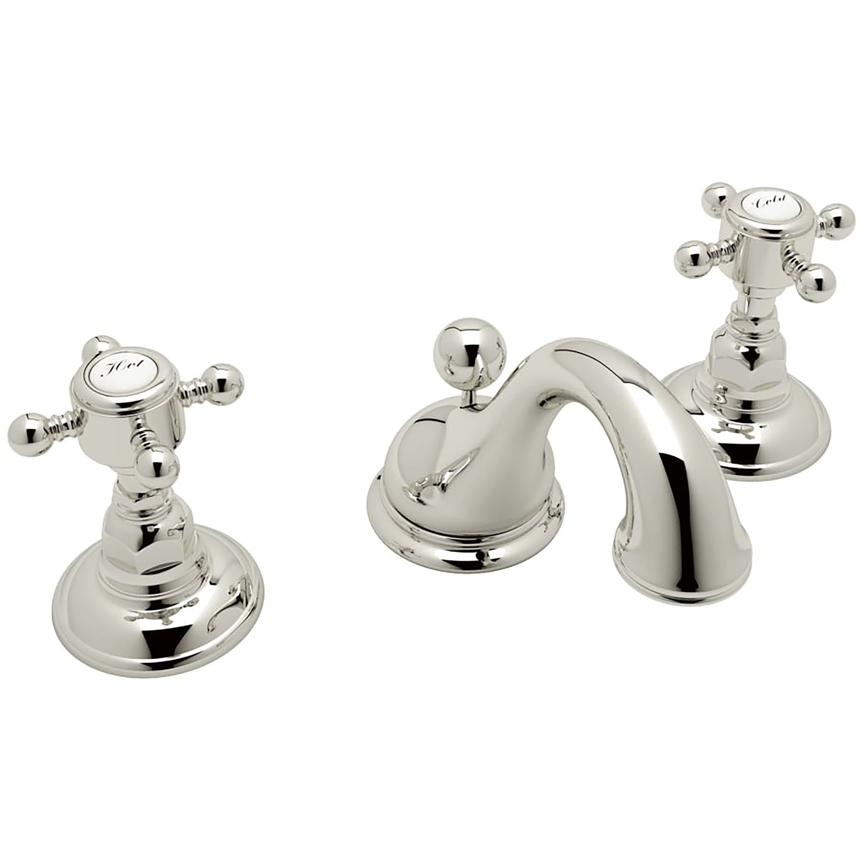 Rohl A1408XMPN-2 Polished Nickel Widespread 2-handle Low-arc Residential Handle Bathroom Sink Faucet with Drain