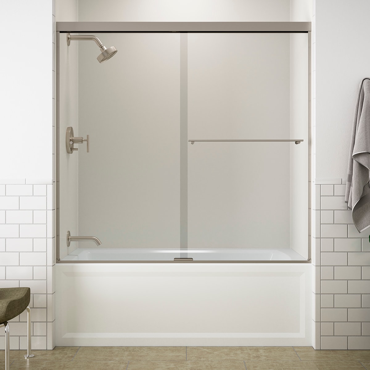 KOHLER Revel Anodized Brushed Nickel 56-in to 60-in x 55.5-in Frameless ...